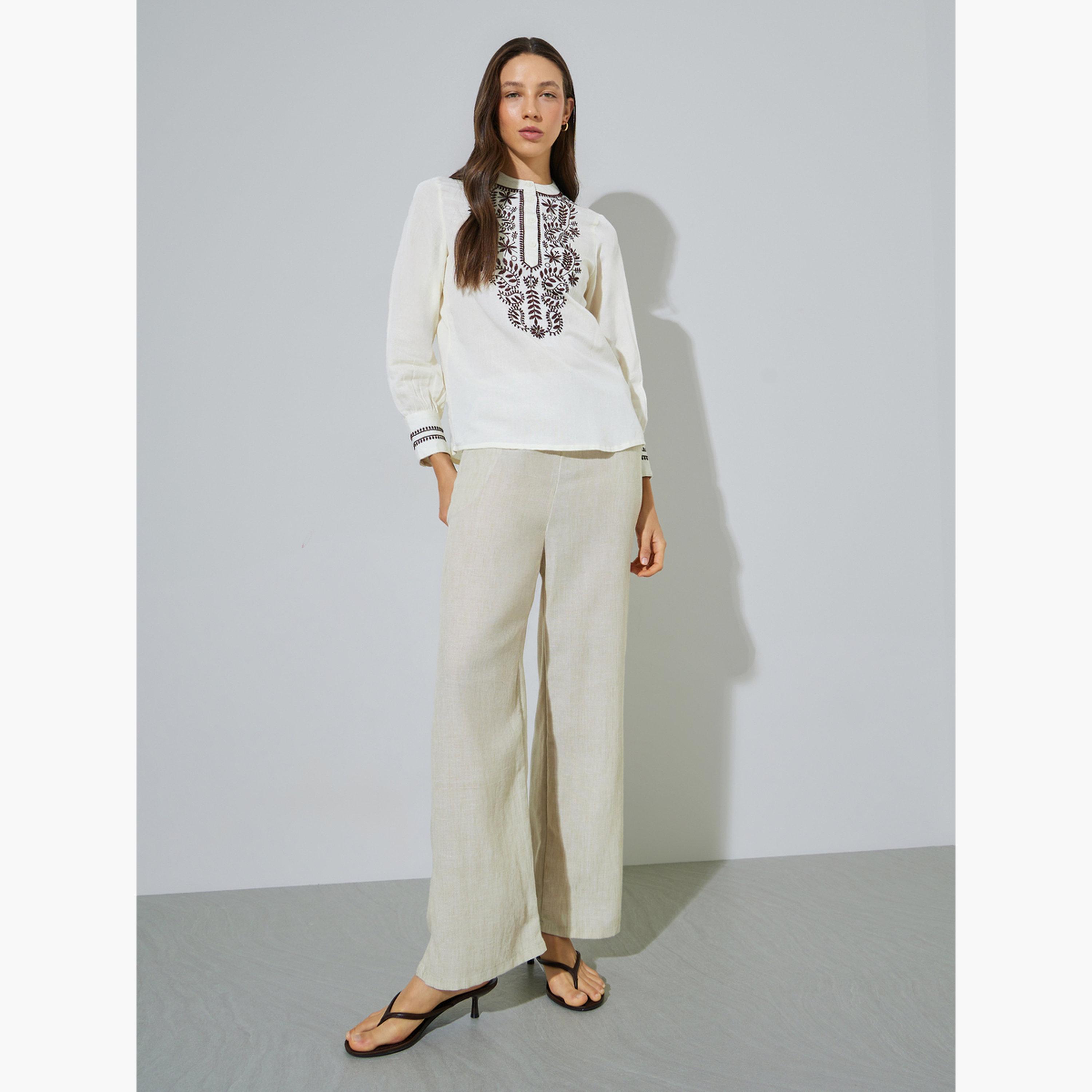 Styli Off White Cotton Embroidered Long Sleeve Blouse-women-clothing-shirtsandblouses-blouses-image-2