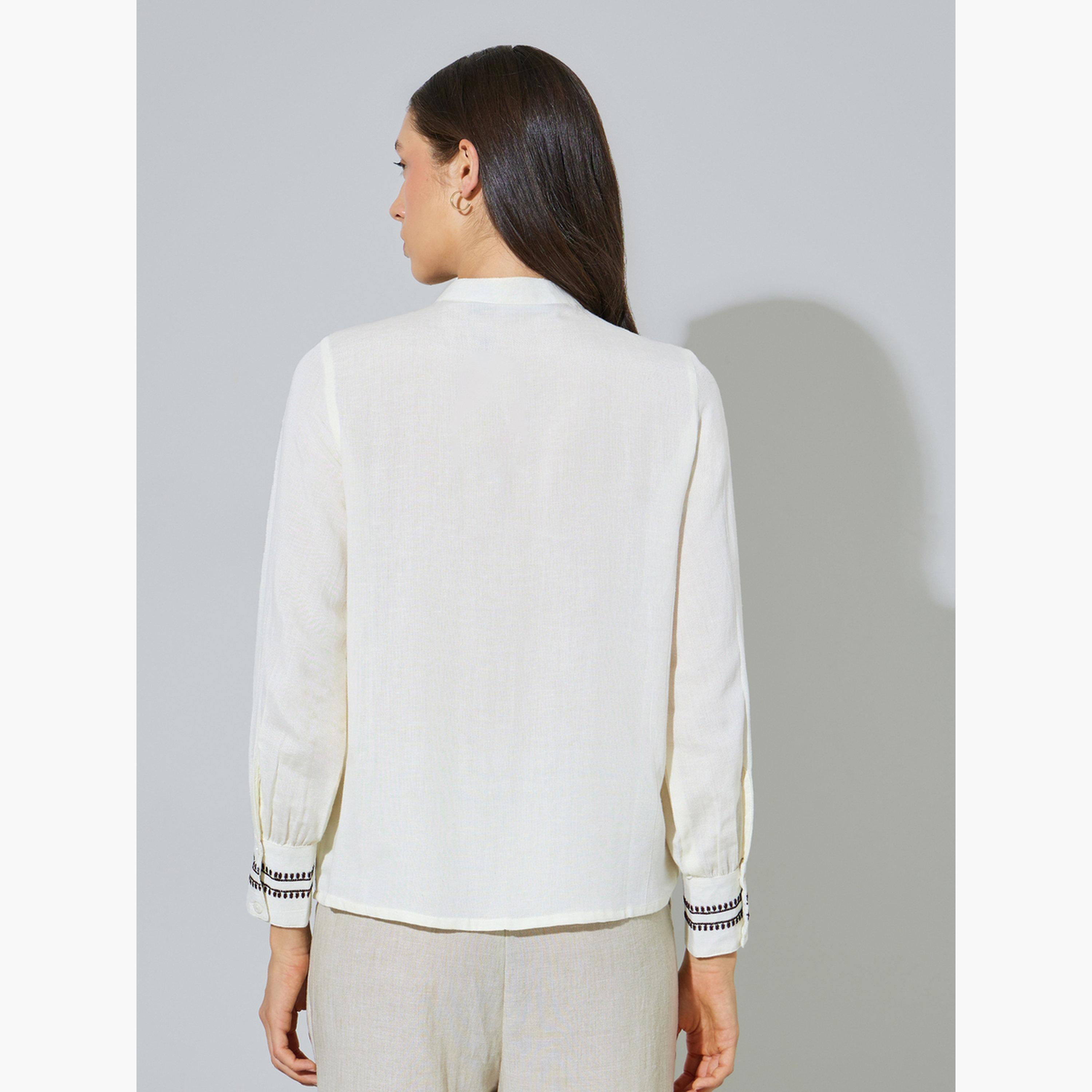 Styli Off White Cotton Embroidered Long Sleeve Blouse-women-clothing-shirtsandblouses-blouses-image-3