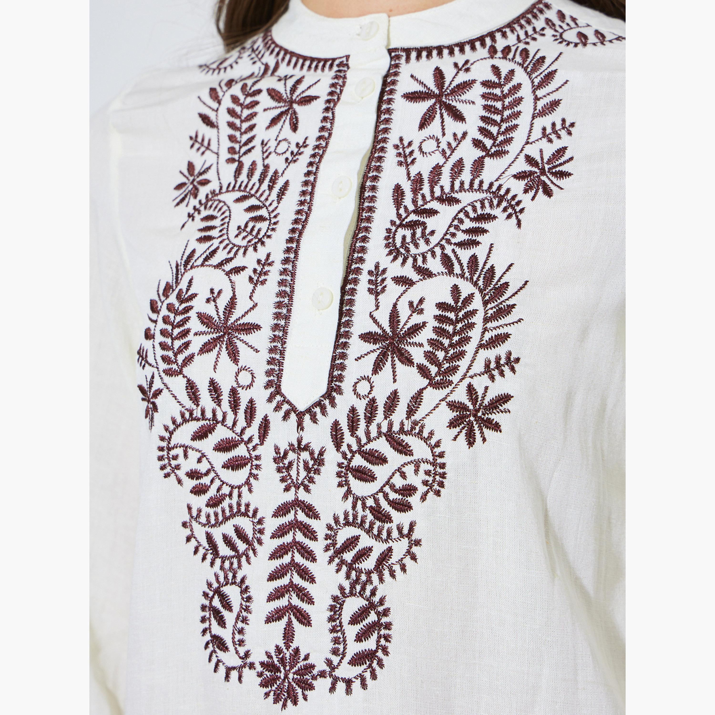 Styli Off White Cotton Embroidered Long Sleeve Blouse-women-clothing-shirtsandblouses-blouses-image-4