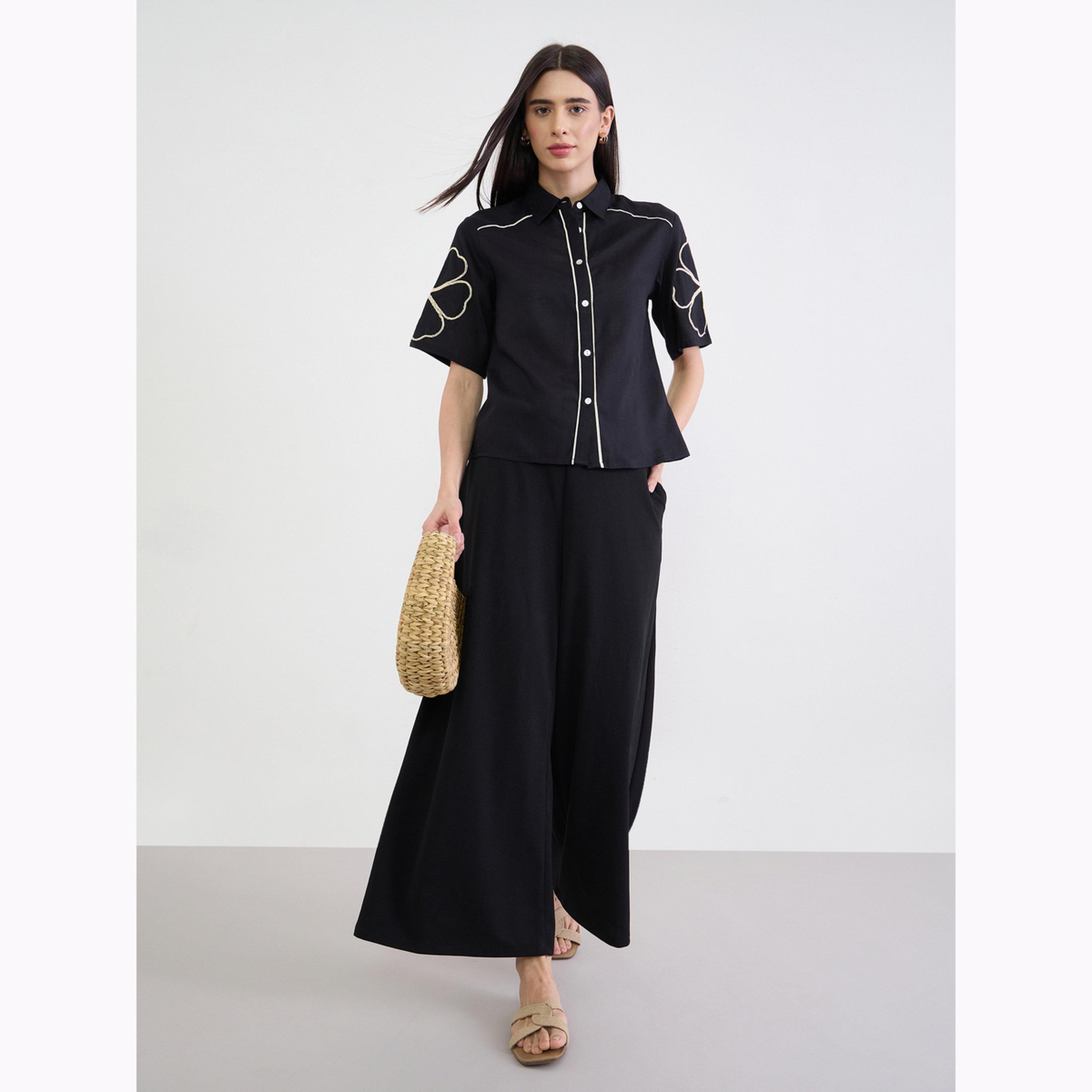 Styli Black Oversized Short Sleeve Shirt-women-clothing-shirtsandblouses-shirts-image-2