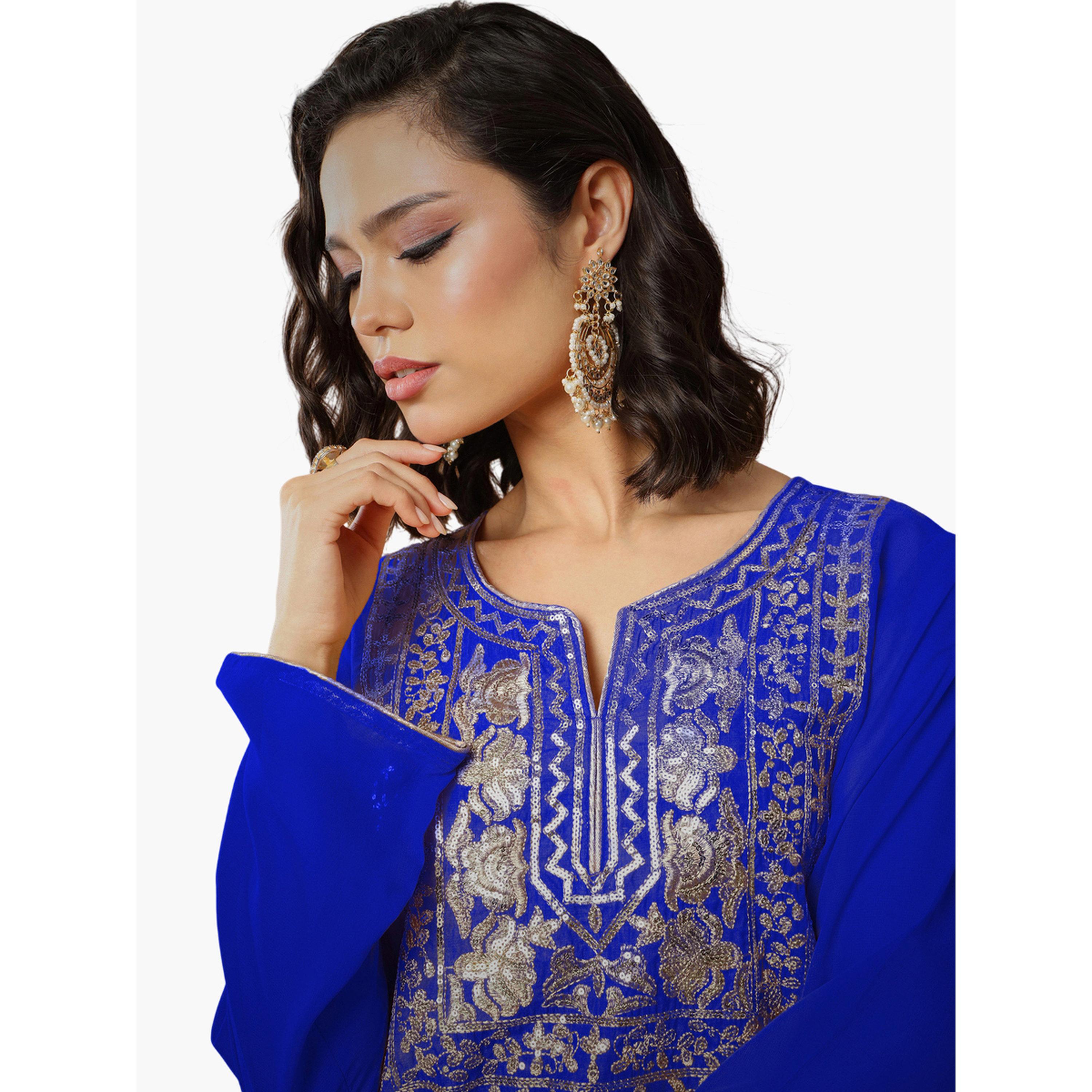 Sassafras X Styli Navy Embroidered Round Neck Abaya Maxi Dress-women-clothing-dresses-image-5