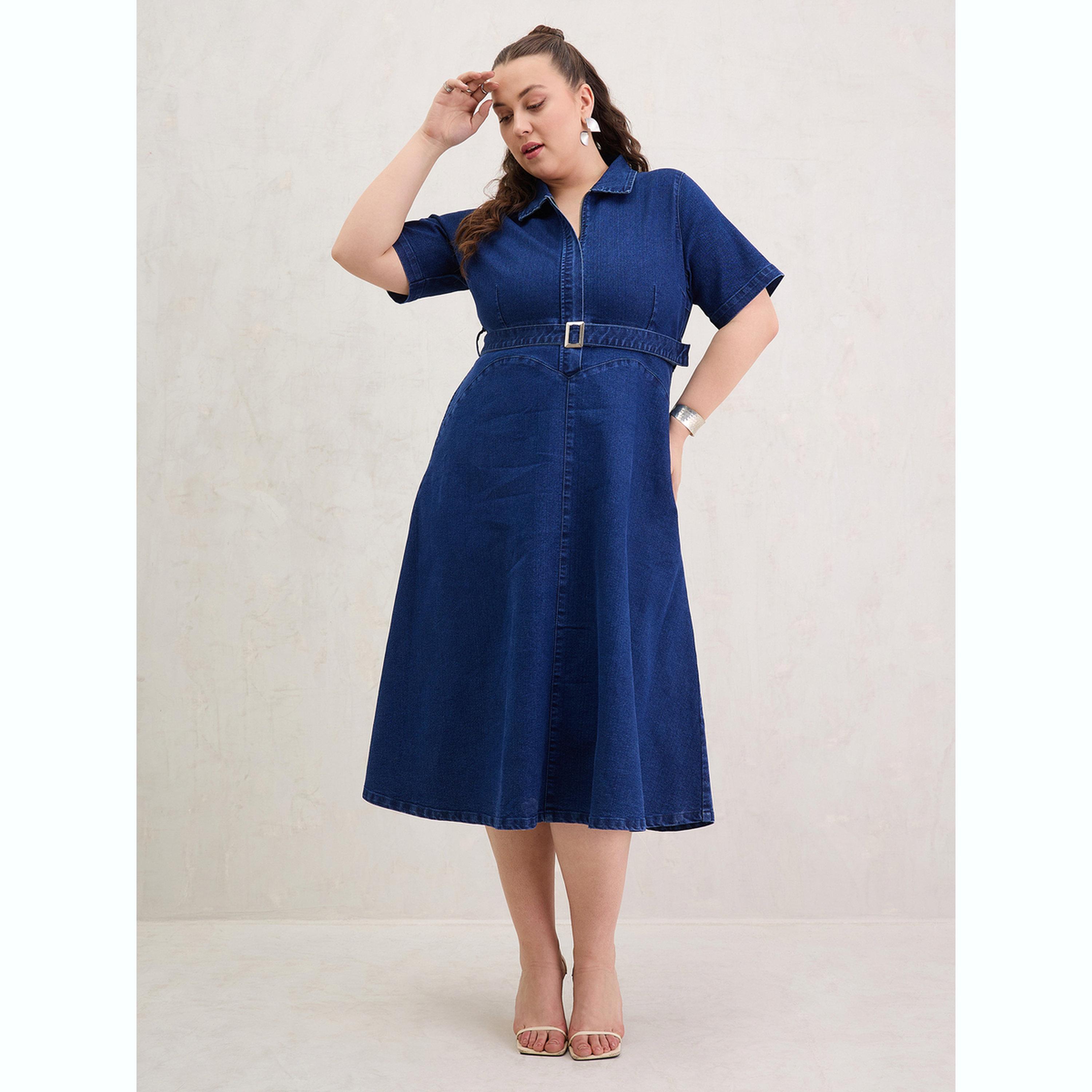 فستان ميدي دنيم بمقاس كبير وبسحاب أمامي وحافة واسعة-women-clothing-dresses-image-1