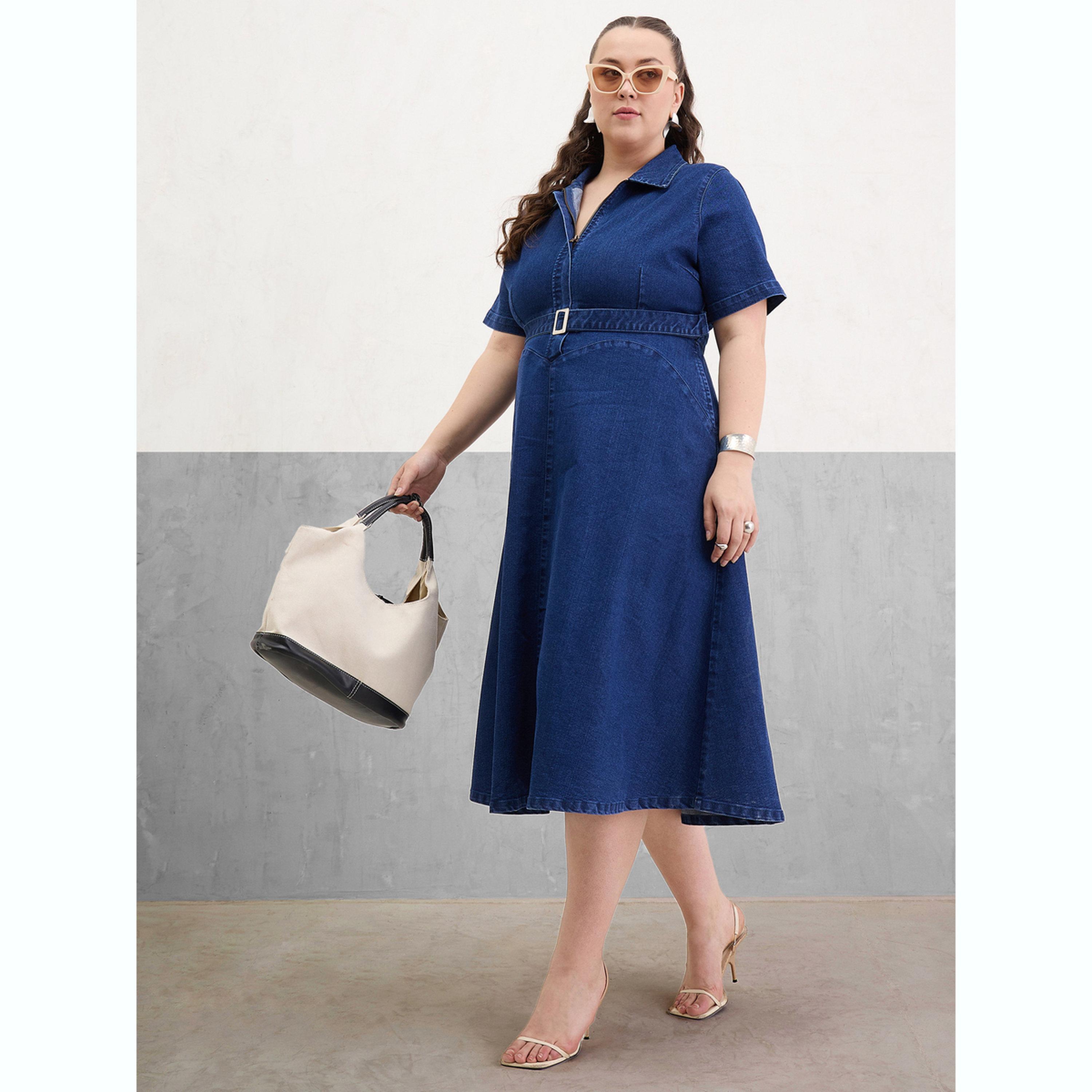 فستان ميدي دنيم بمقاس كبير وبسحاب أمامي وحافة واسعة-women-clothing-dresses-image-2