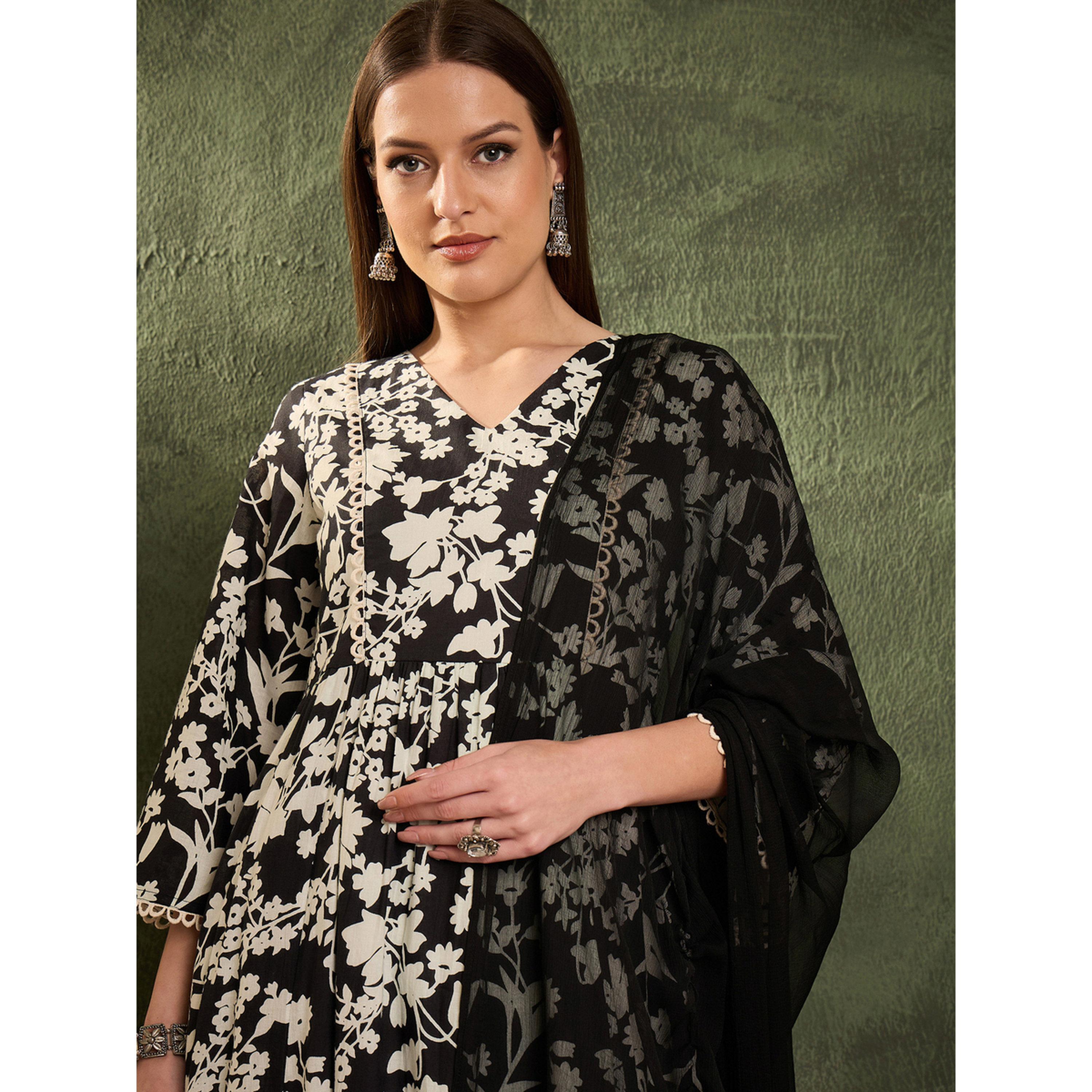 طقم كورتا قطنية مستقيمة مطبوعة مع بنطال ووشاح-women-clothing-coordsets-image-4