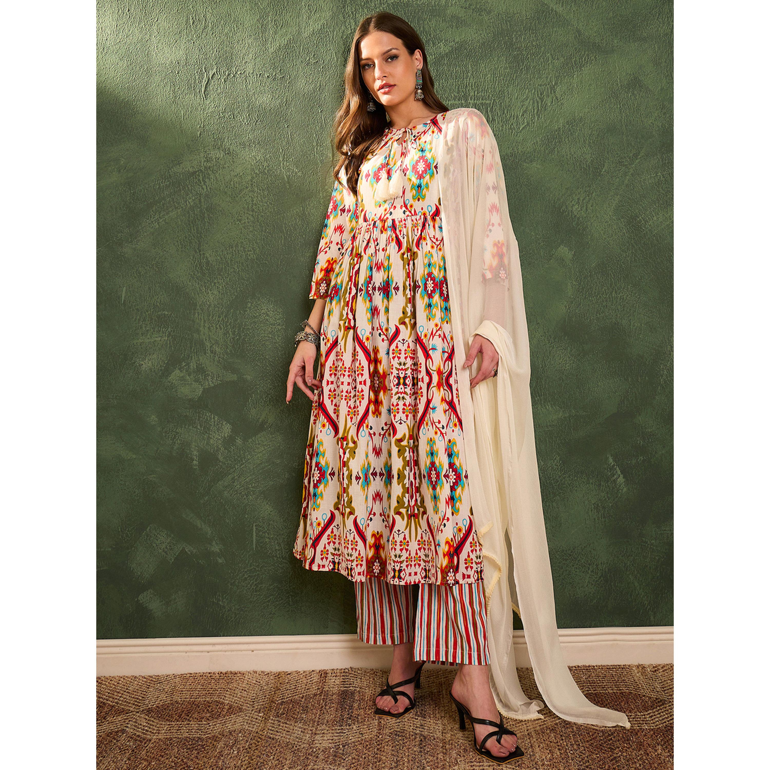 Sassafras Women Red Printed Cotton Kurta with Pants and Dupatta Set-women-clothing-coordsets-image-2