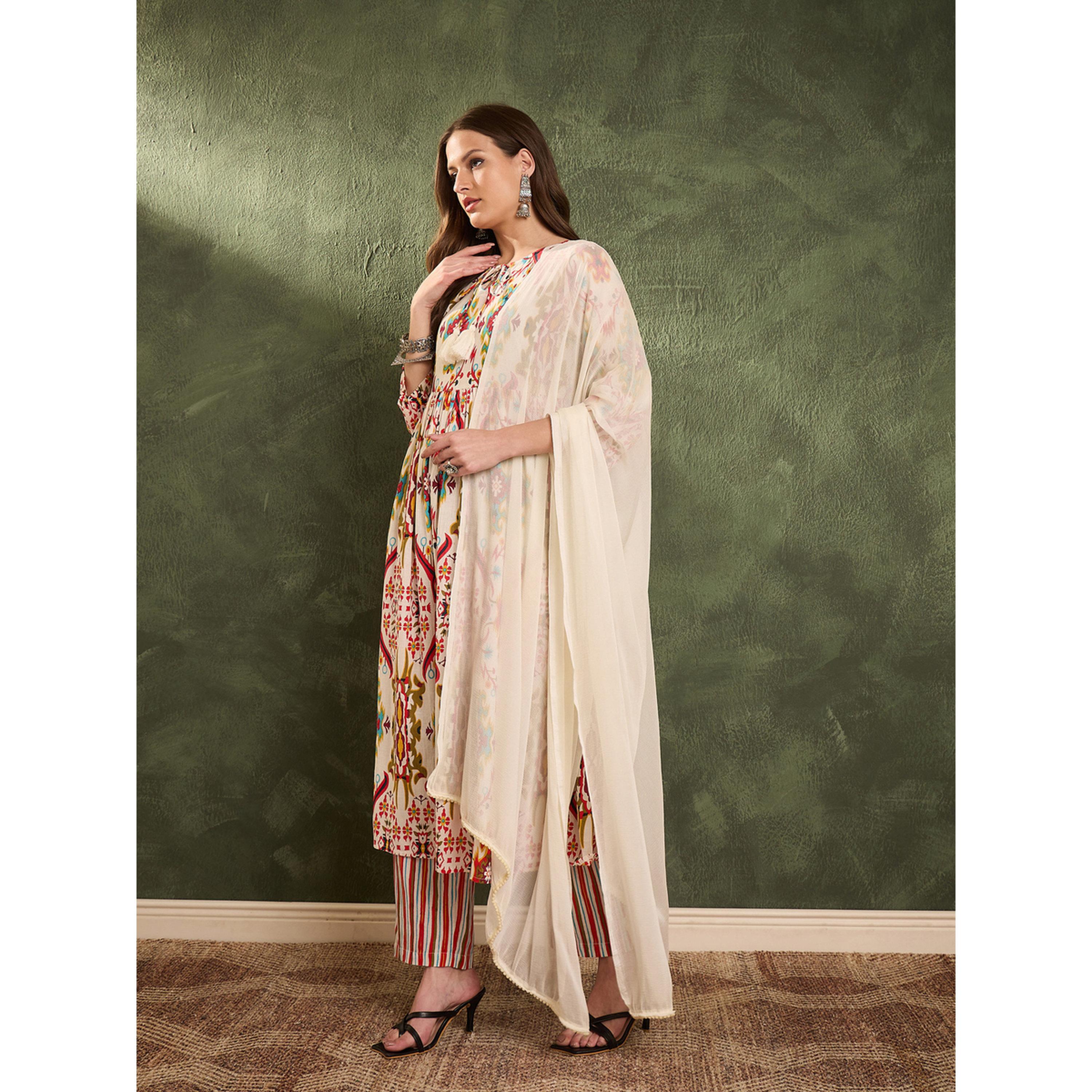 Sassafras Women Red Printed Cotton Kurta with Pants and Dupatta Set-women-clothing-coordsets-image-3