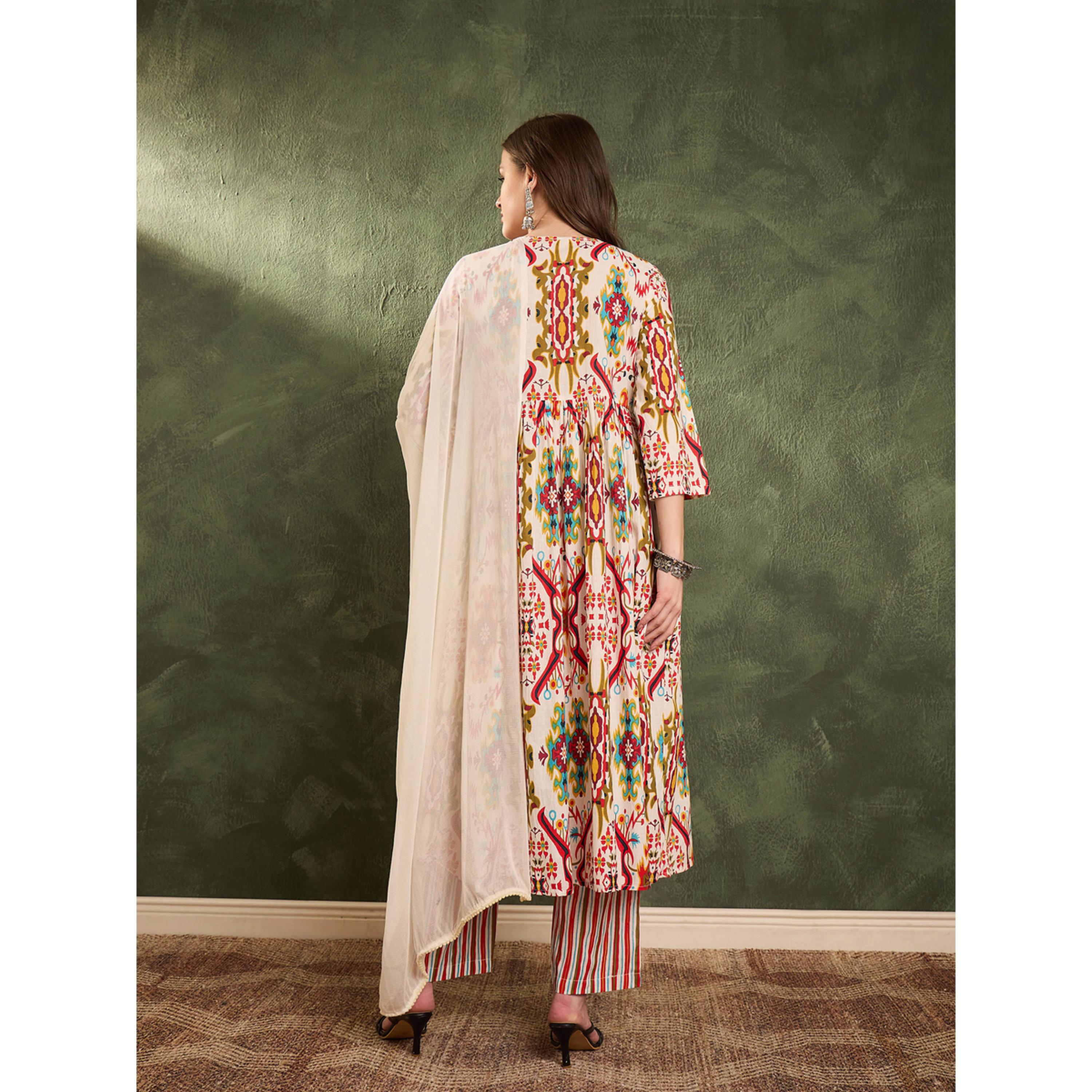 Sassafras Women Red Printed Cotton Kurta with Pants and Dupatta Set-women-clothing-coordsets-image-5