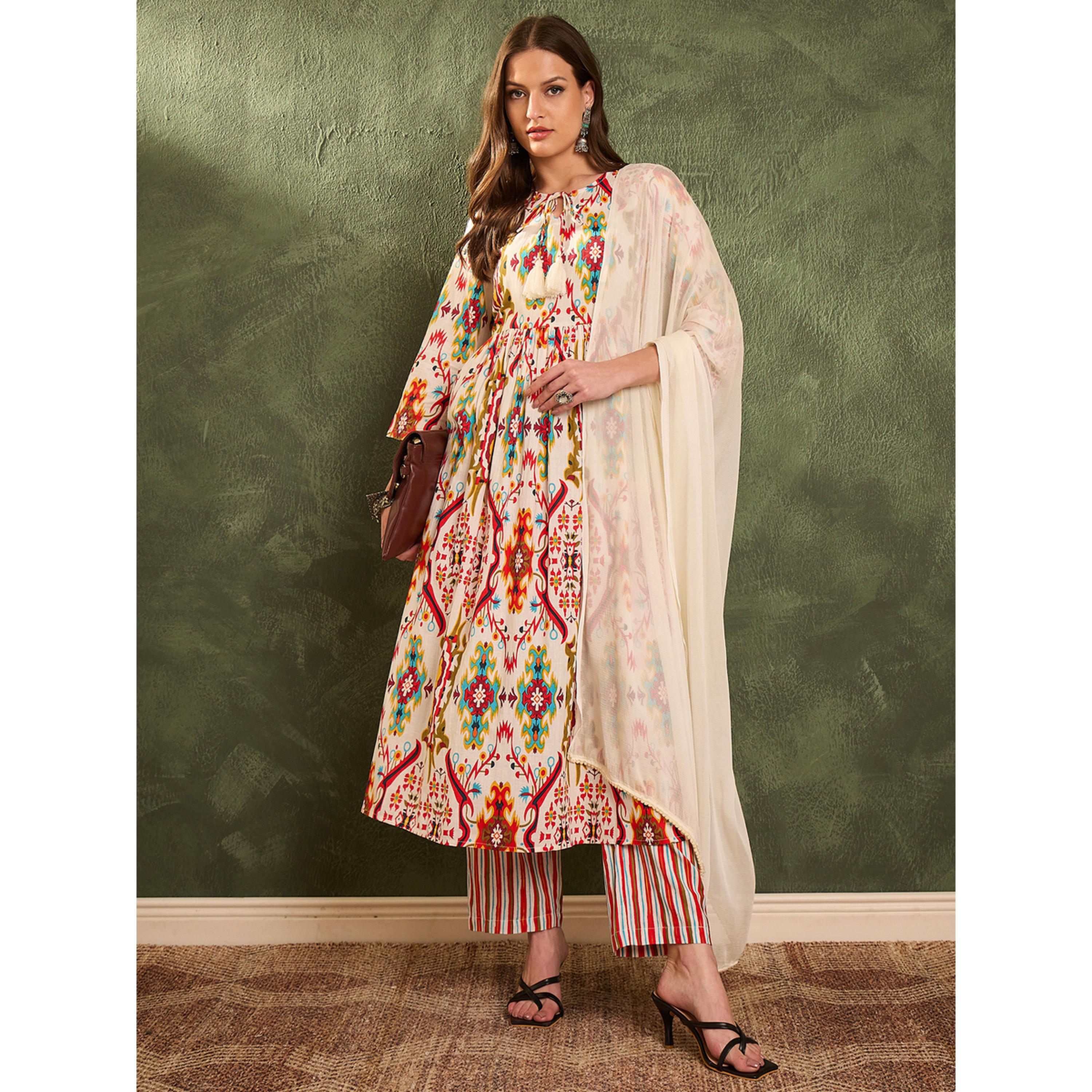 Sassafras Women Red Printed Cotton Kurta with Pants and Dupatta Set-women-clothing-coordsets-image-6