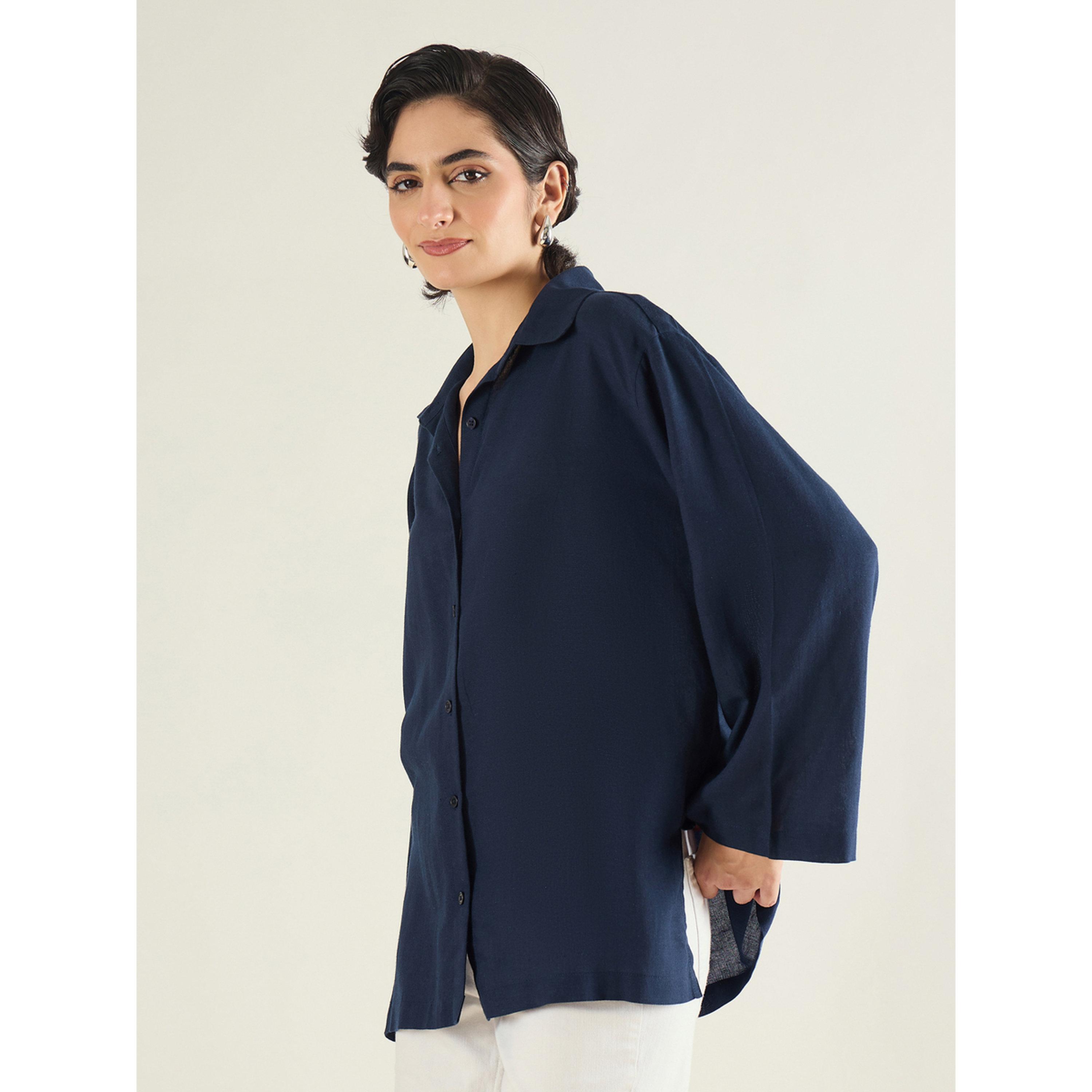 بلوزة كتان واسعة بأزرار غلق وأكمام طويلة-women-clothing-shirtsandblouses-shirts-image-3