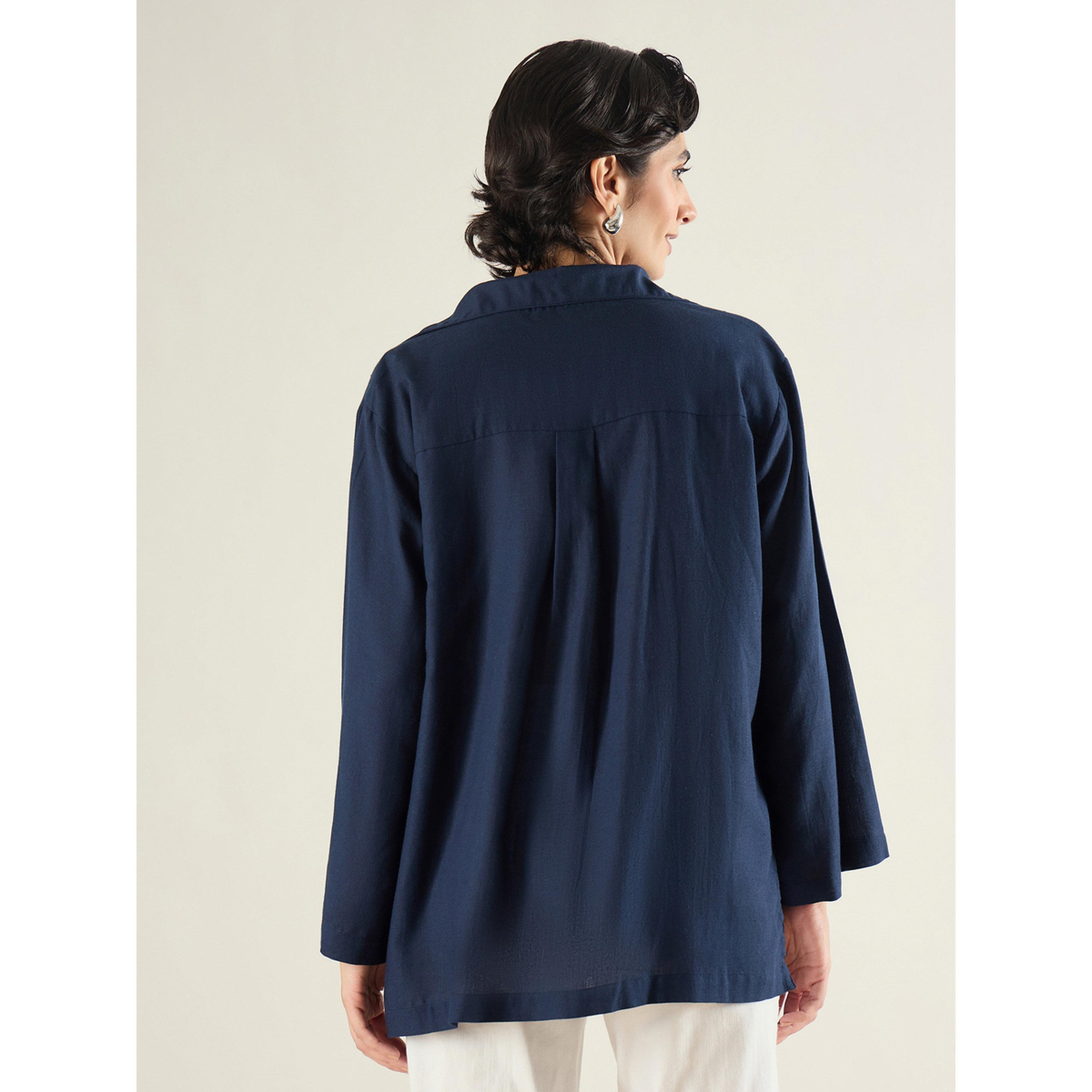 Sassafras Women Navy Blue Linen Oversized Shirt-women-clothing-shirtsandblouses-shirts-image-5