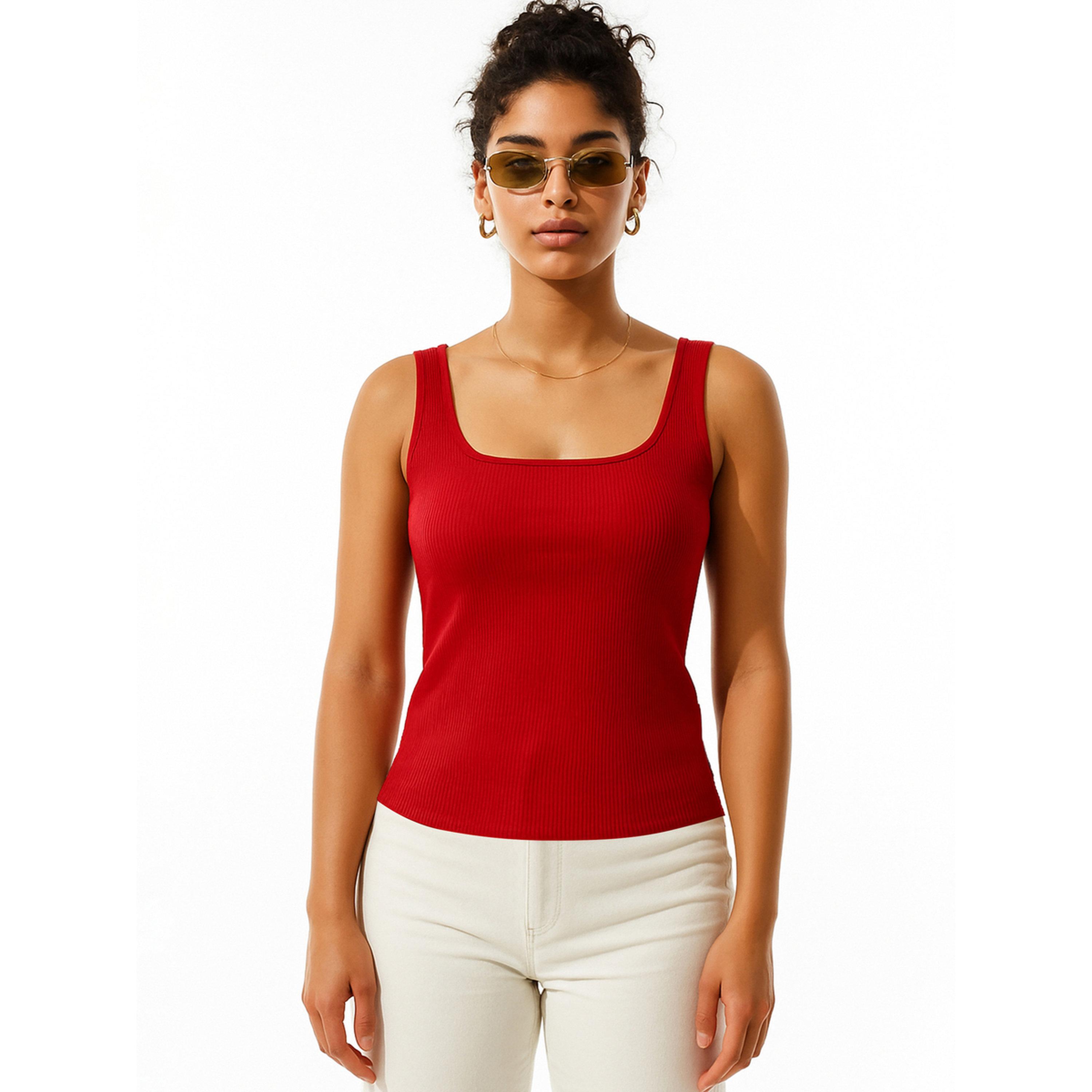 Sassafras Women Red Rib Sleeveless Top-women-clothing-tshirts-image-1