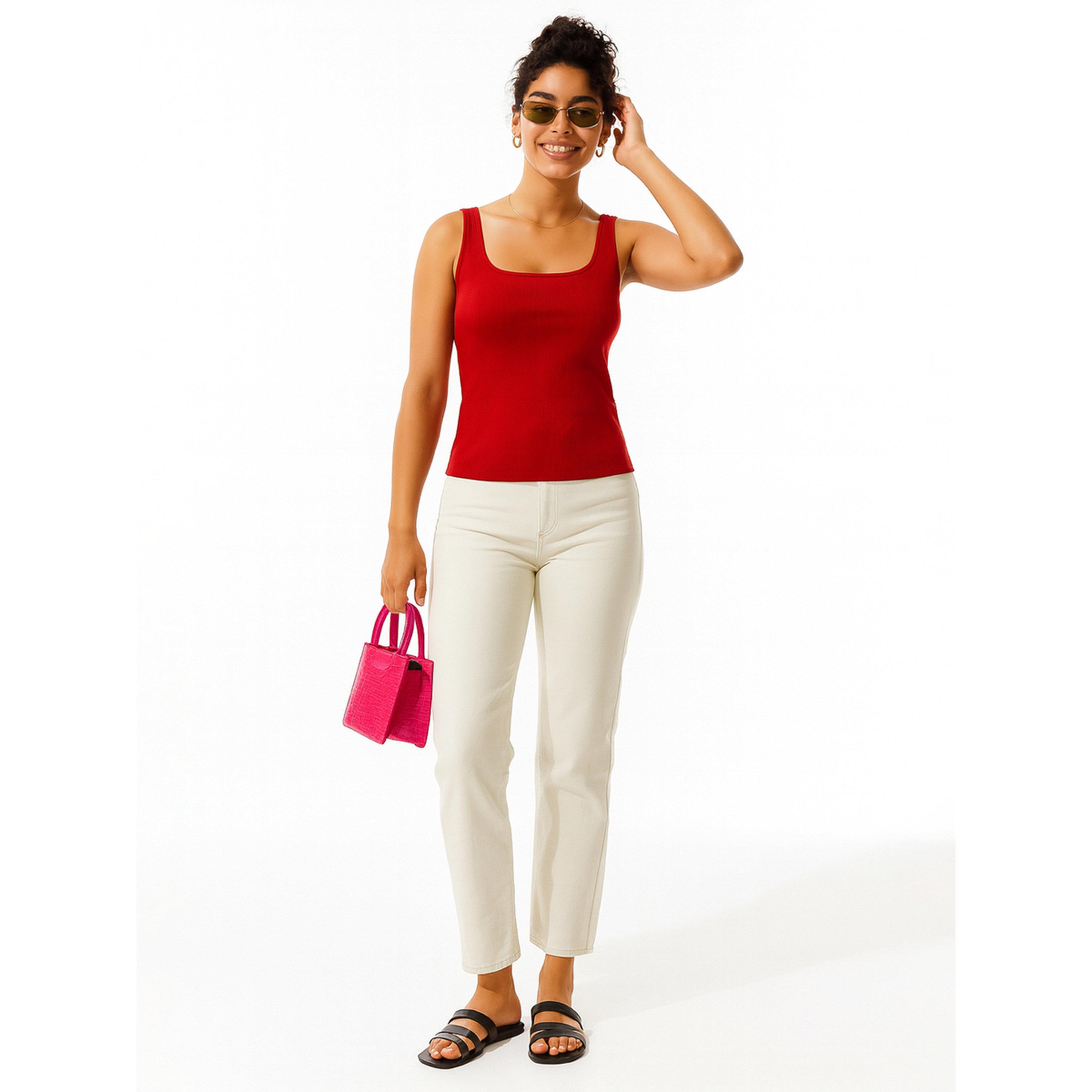 Sassafras Women Red Rib Sleeveless Top-women-clothing-tshirts-image-2