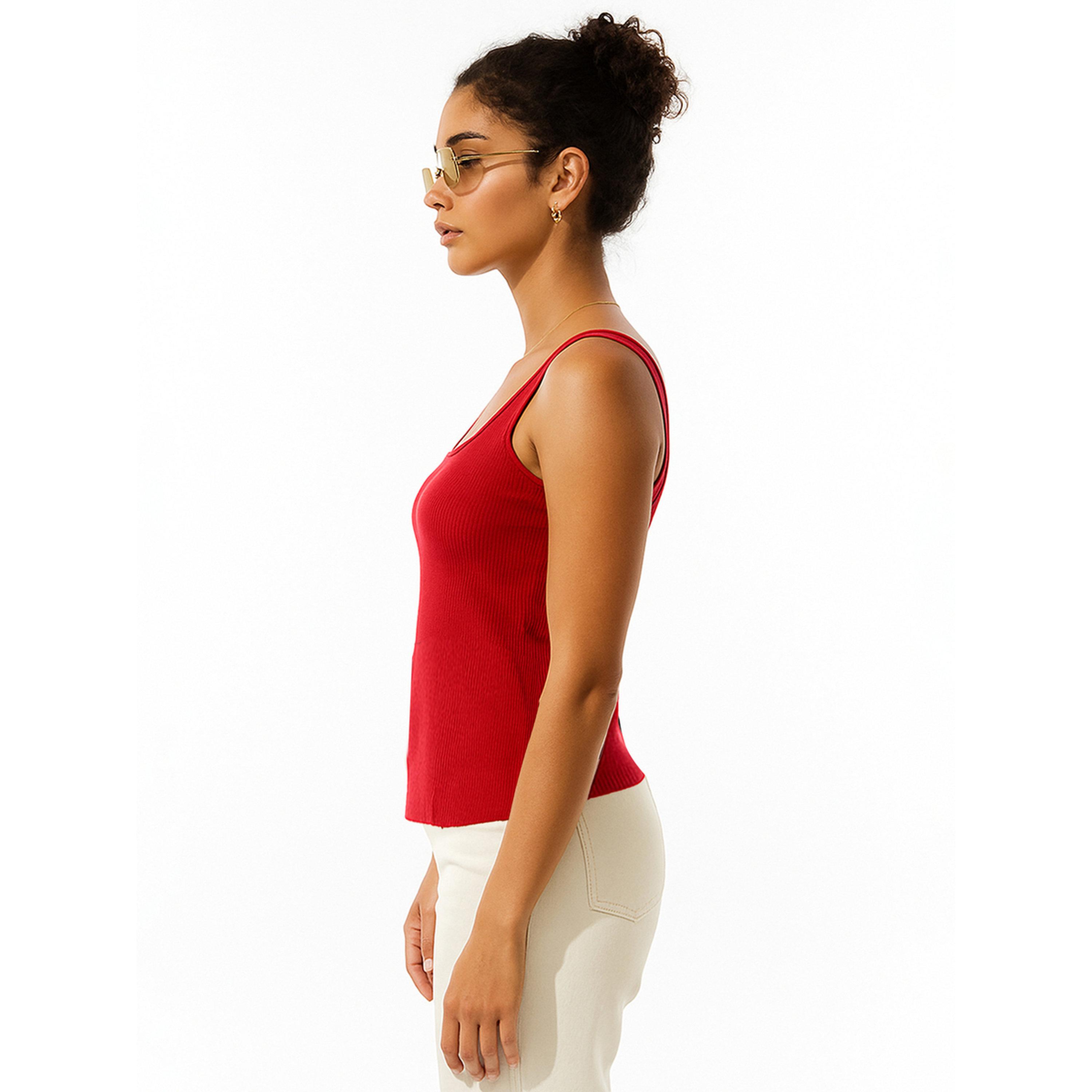 Sassafras Women Red Rib Sleeveless Top-women-clothing-tshirts-image-3