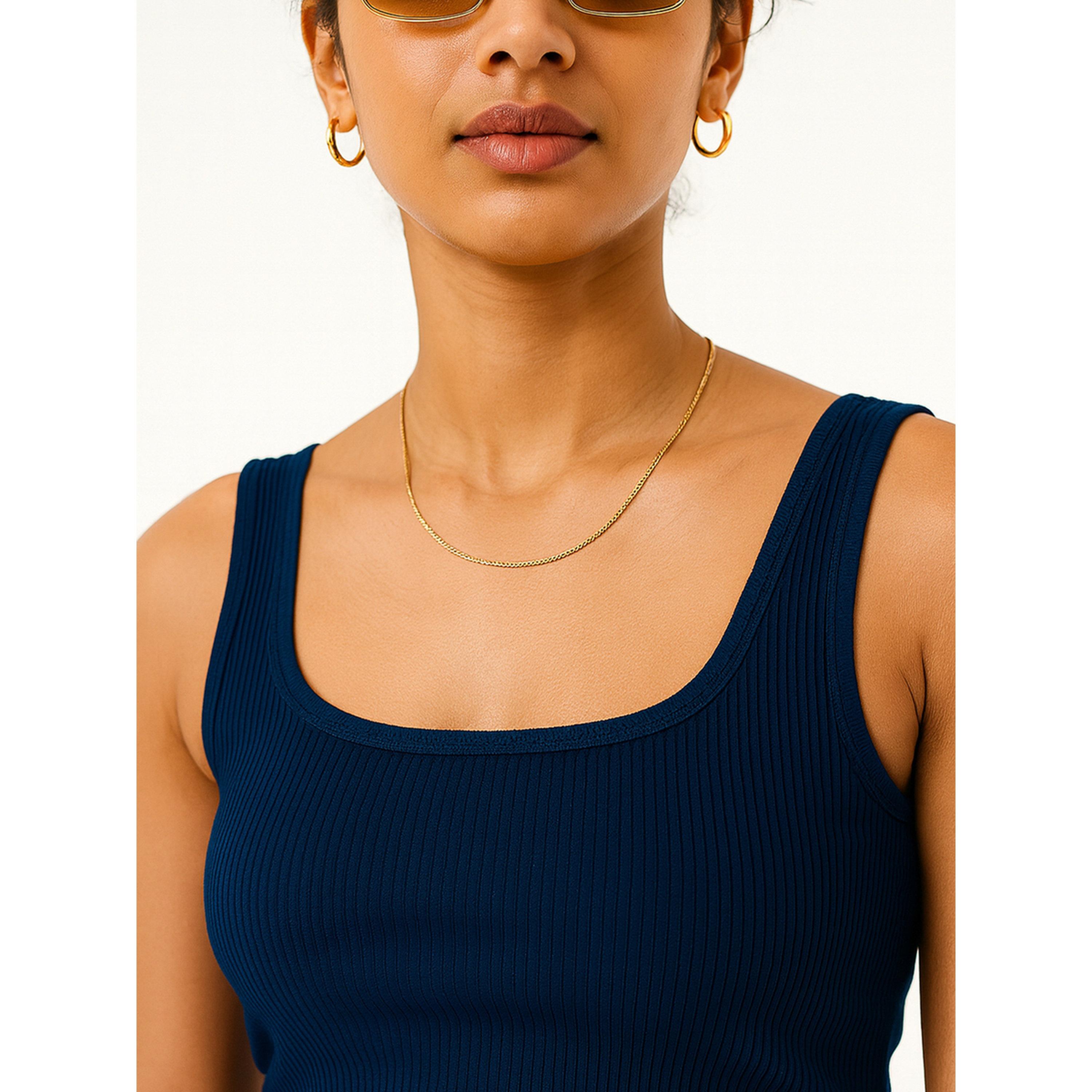 Sassafras Women Navy Blue Rib Sleeveless Top-women-clothing-tshirts-image-4