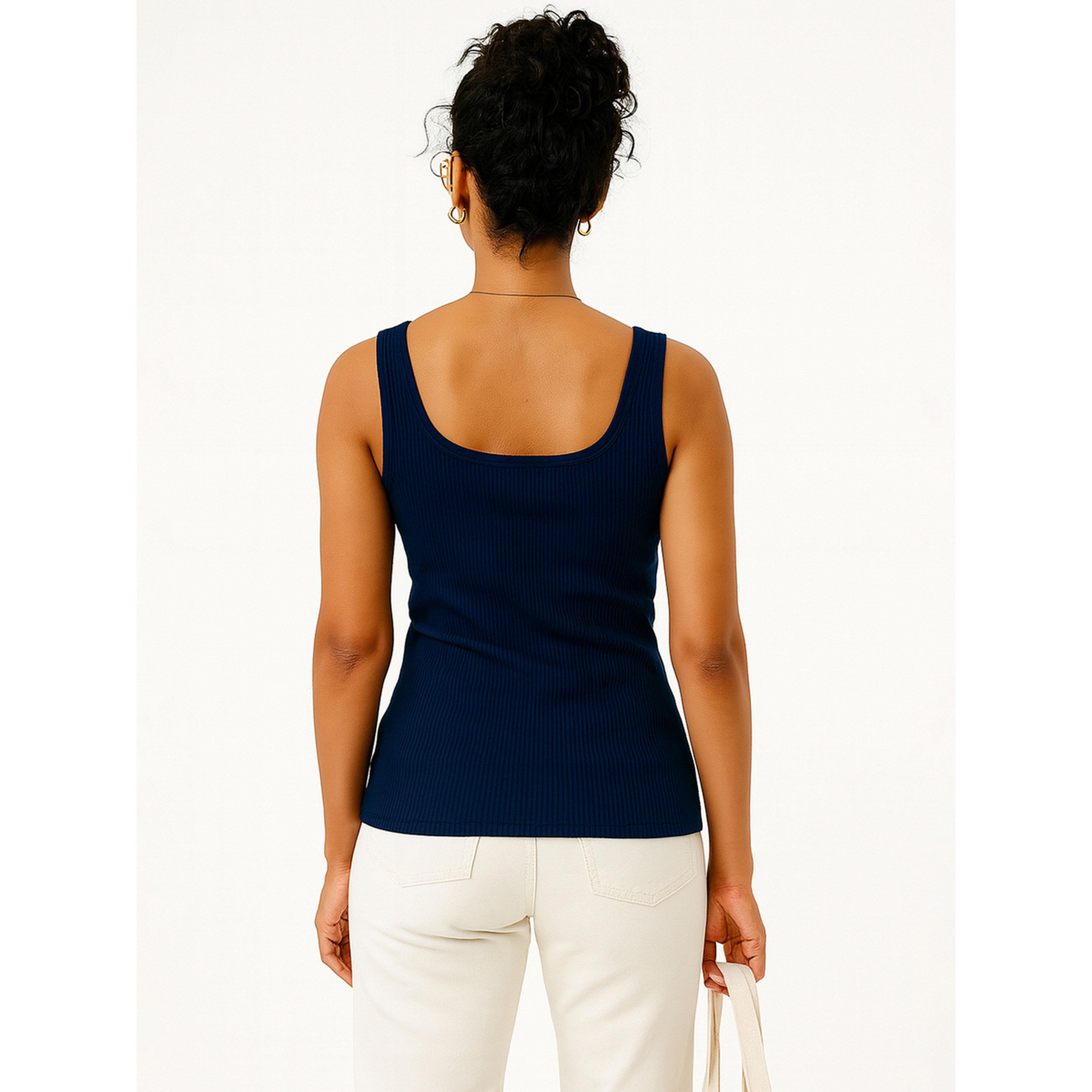 Sassafras Women Navy Blue Rib Sleeveless Top-women-clothing-tshirts-image-5