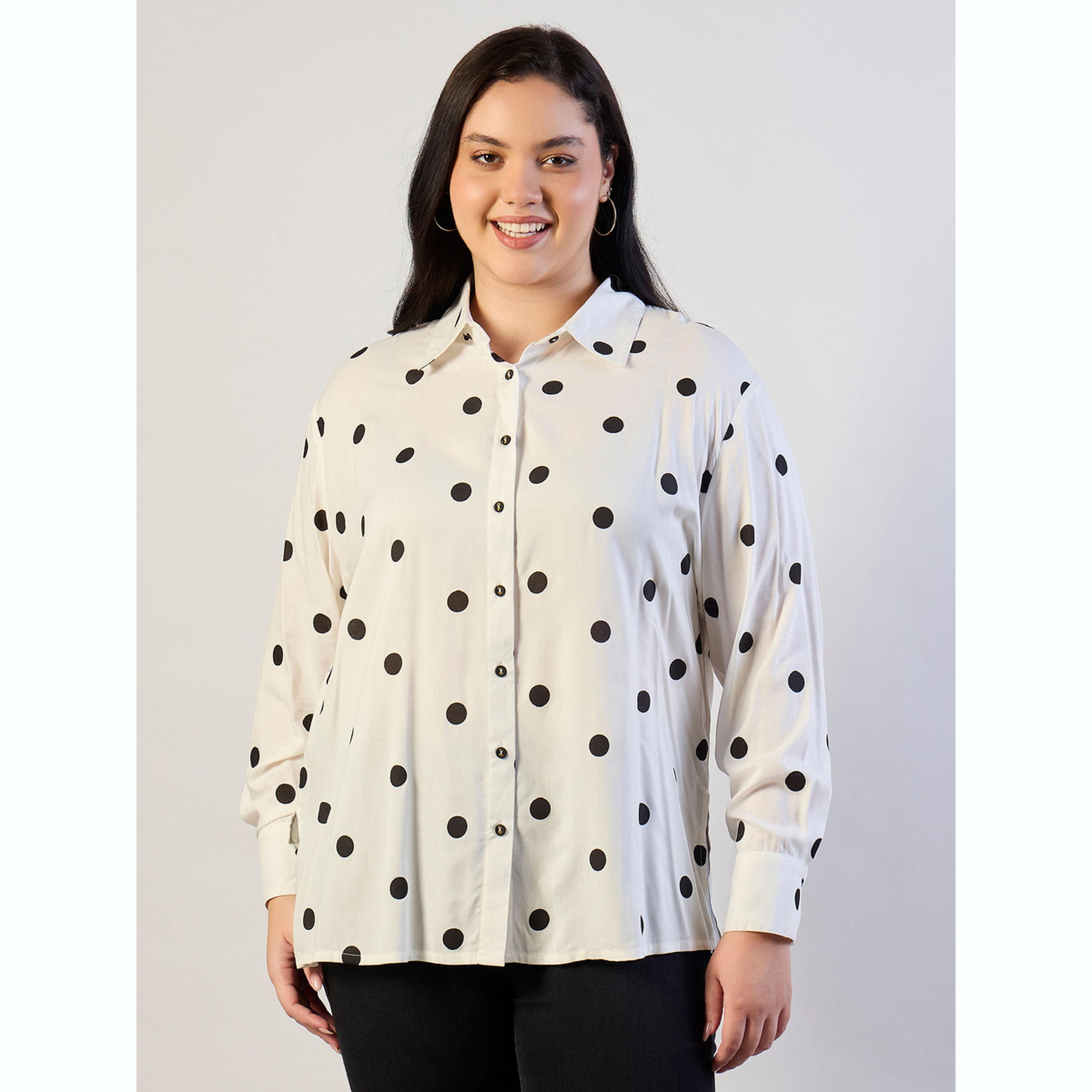 بلوزة بمقاس كبير وبأكمام طويلة وطبعات نقاط-women-clothing-shirtsandblouses-shirts-image-1