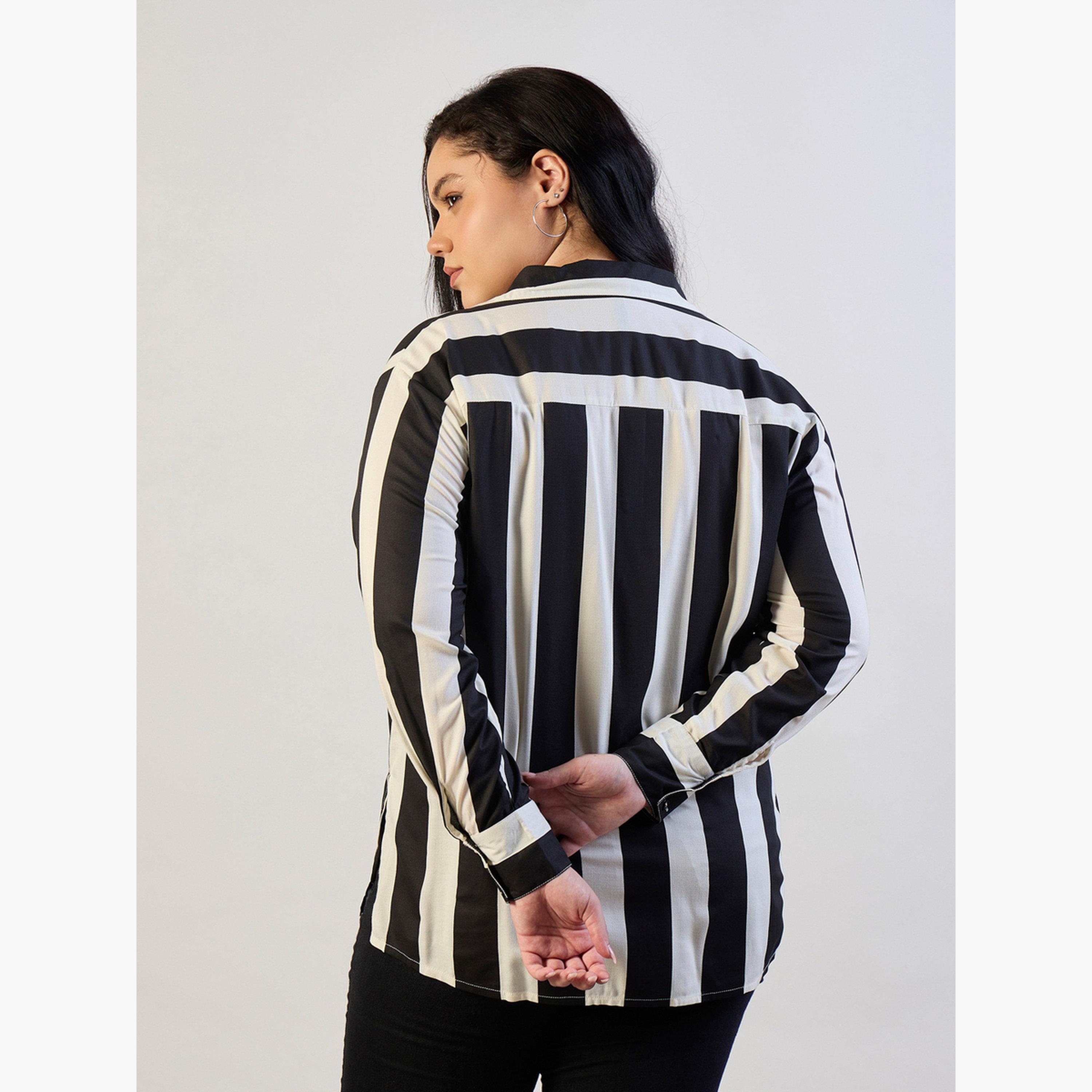ساسافراس × ستايلي - قميص مخطط عادي مقاس واسع-women-clothing-shirtsandblouses-shirts-image-5