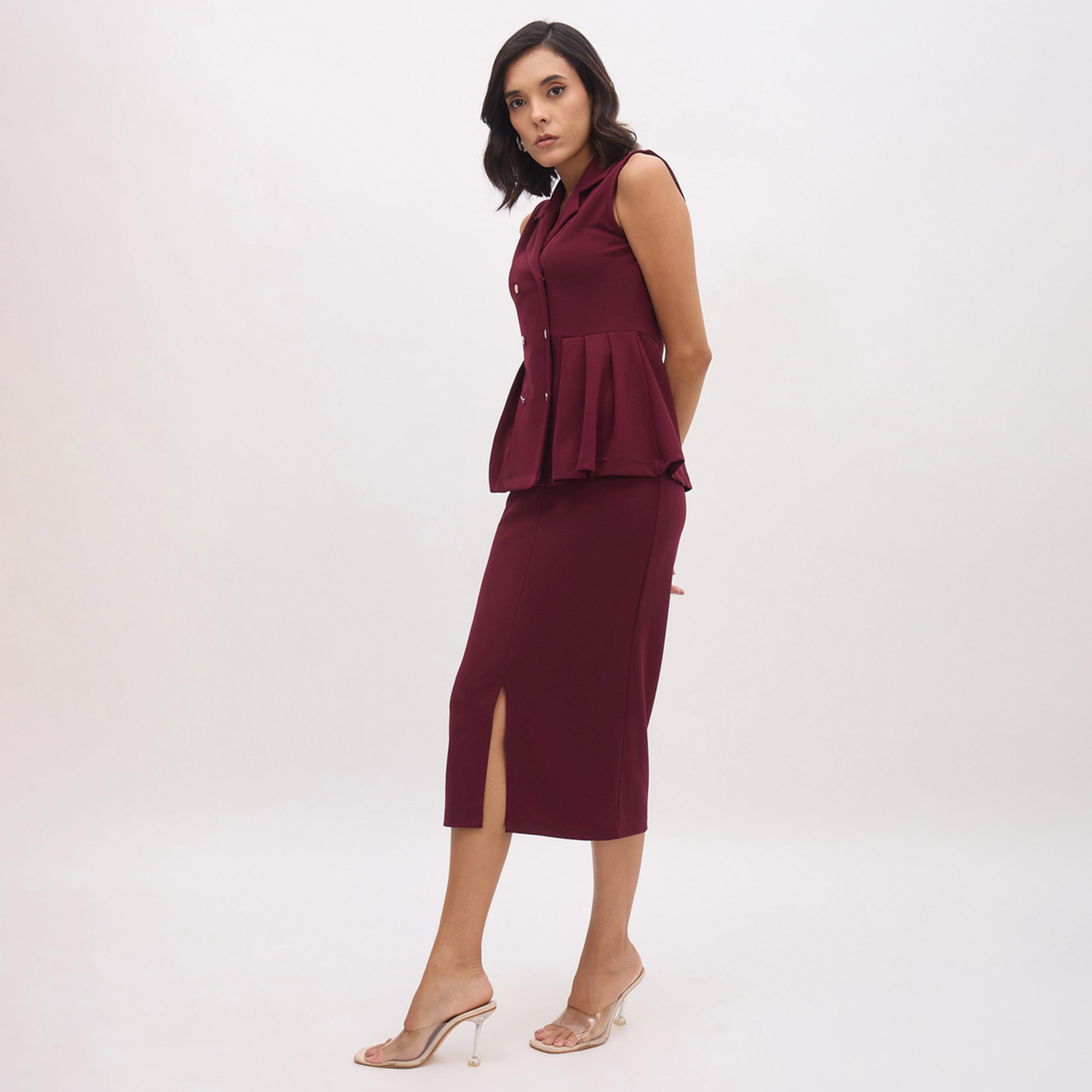 طقم منسق من تنورة وفيست بأزرار بدون أكمام بورغندي-women-clothing-coordsets-image-1