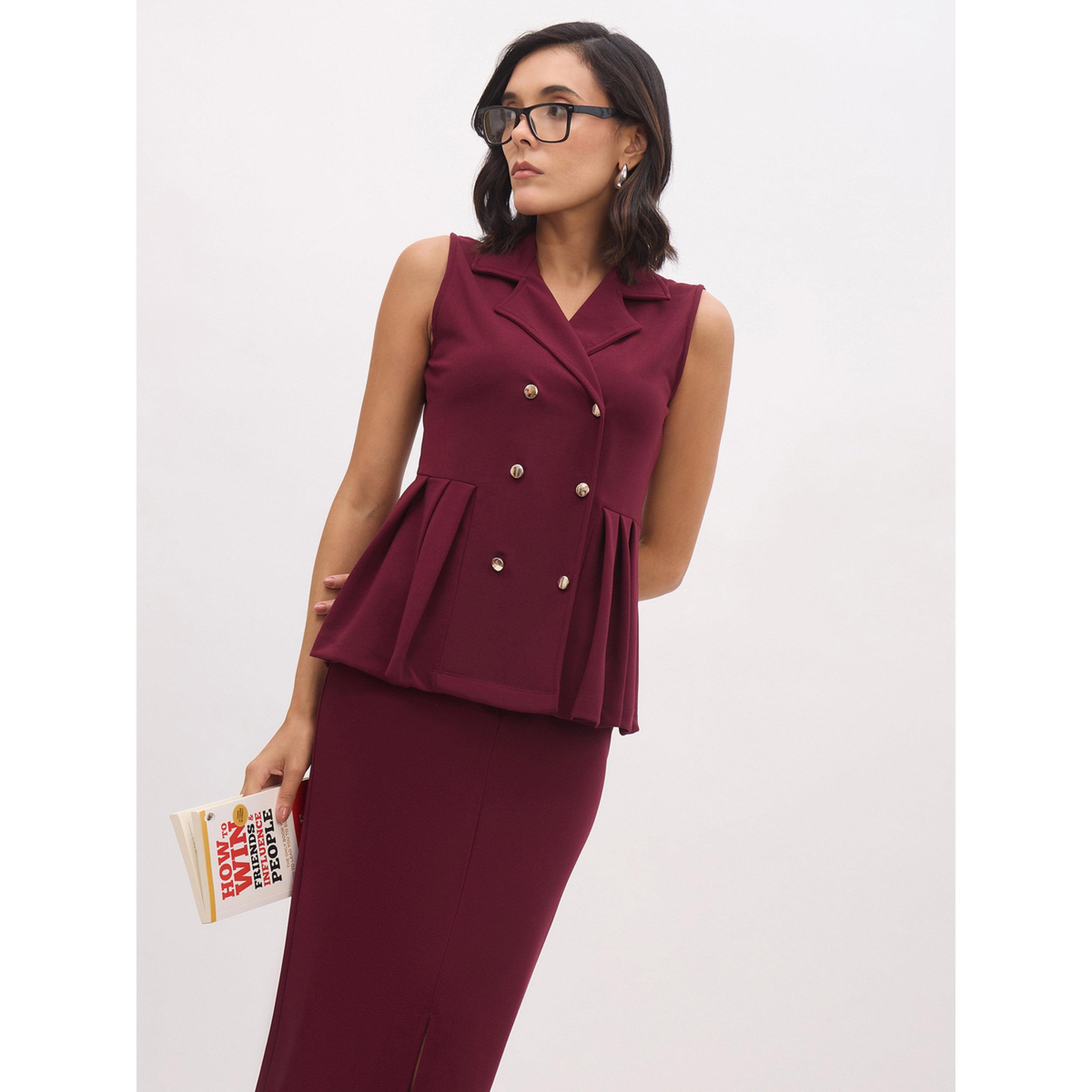طقم منسق من تنورة وفيست بأزرار بدون أكمام بورغندي-women-clothing-coordsets-image-2