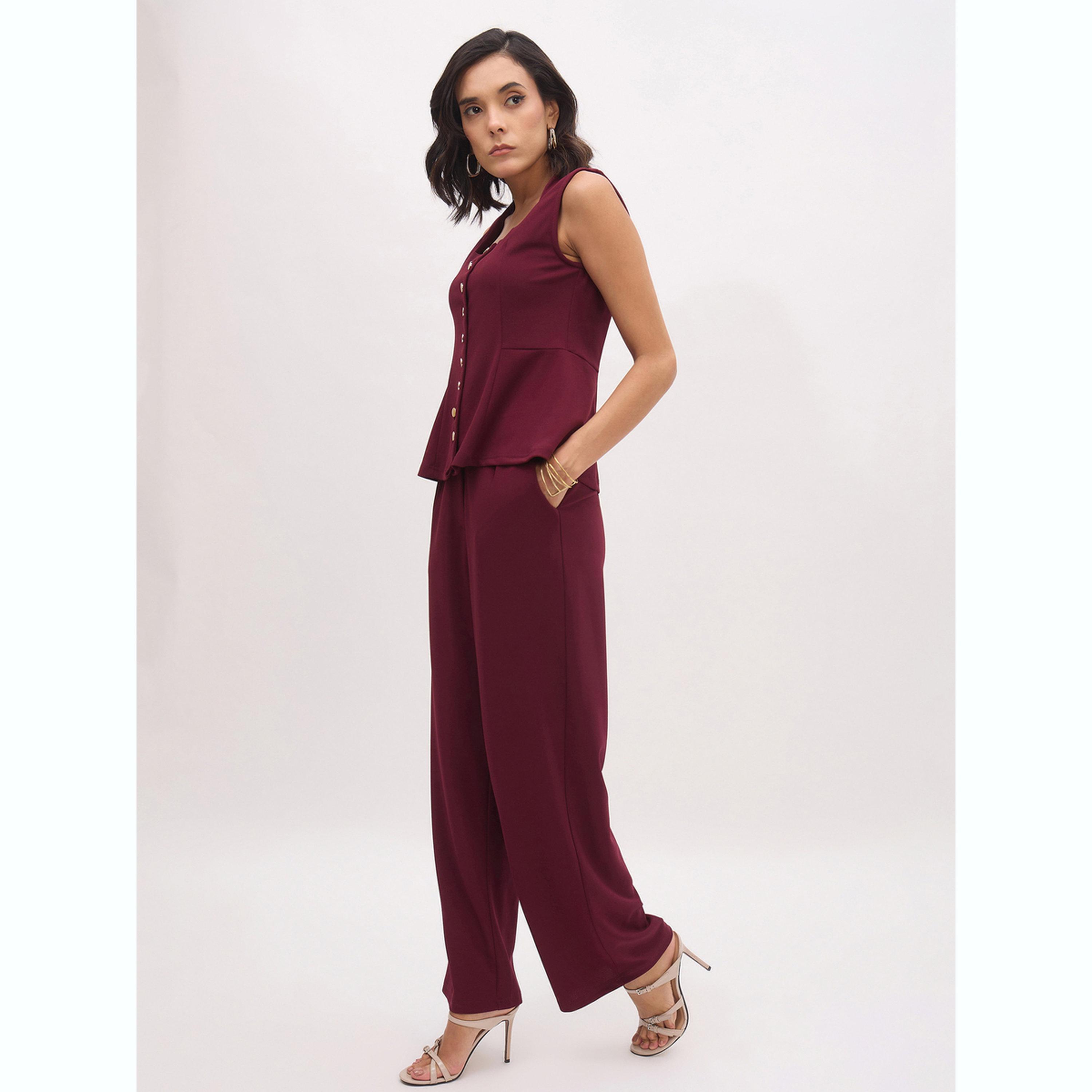 طقم منسق من بنطال وفيست بياقة مربعة-women-clothing-coordsets-image-1