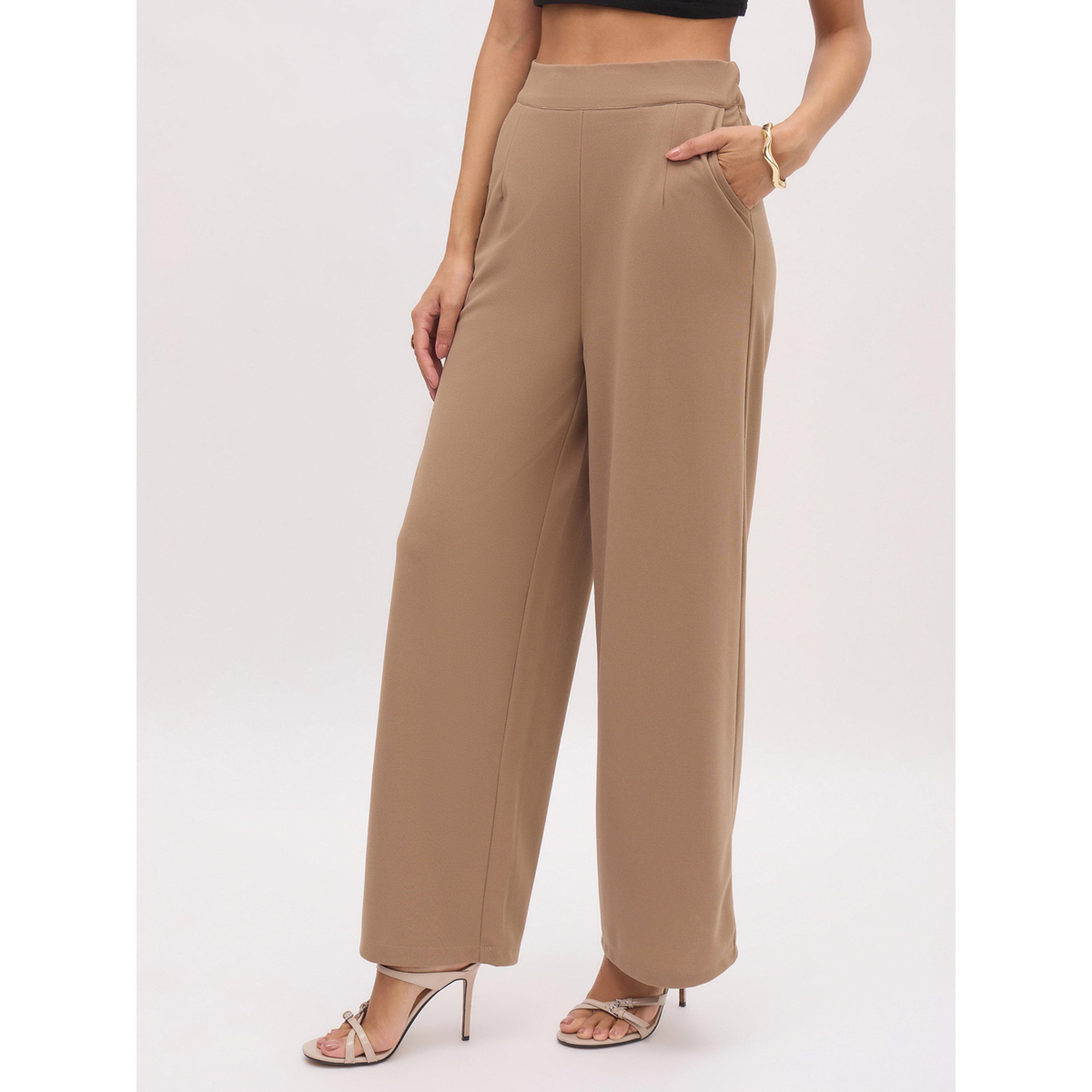 بنطال مستقيم بكسرات أمامية وجيوب مائلة بيج-women-clothing-bottoms-joggers-image-1