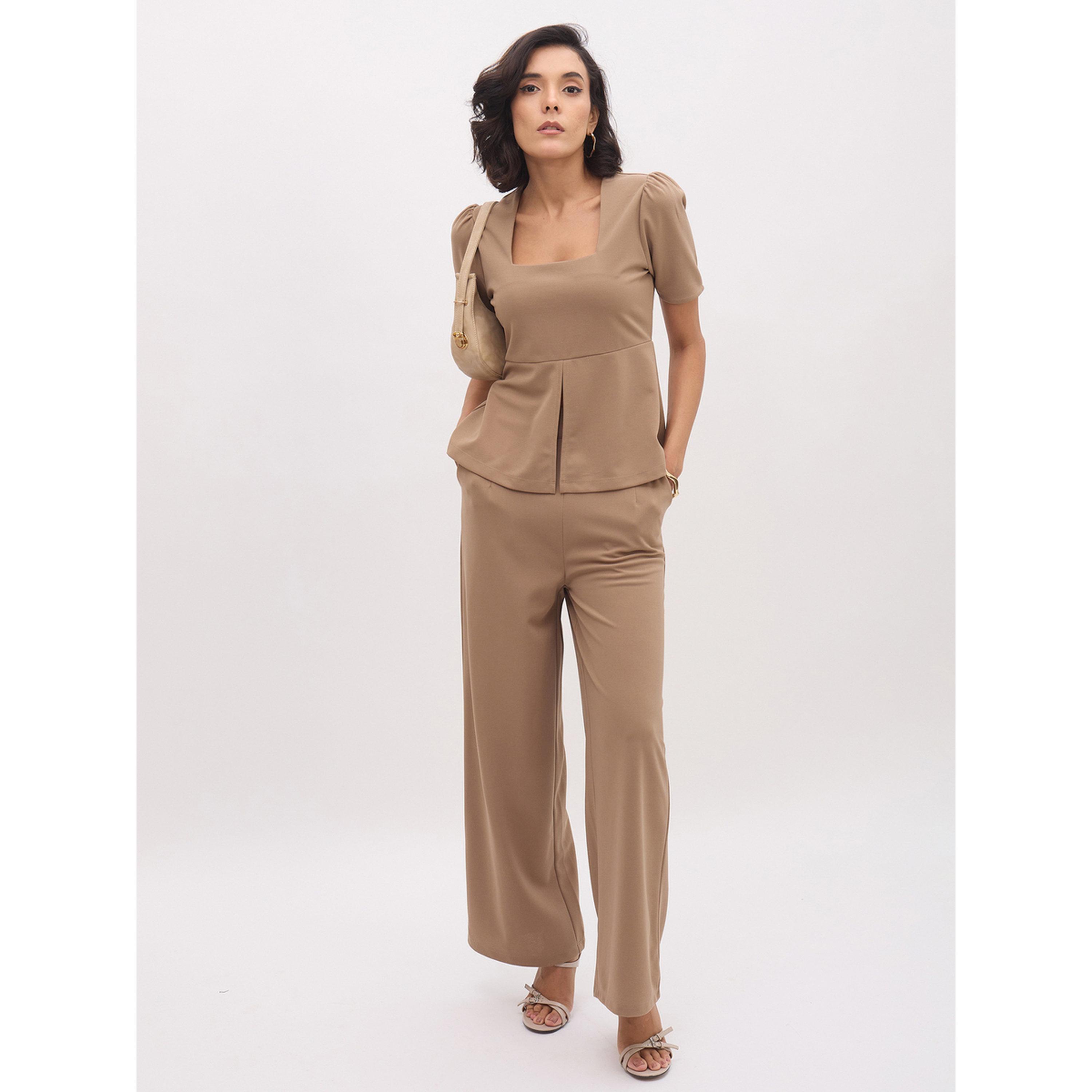 بنطال مستقيم بكسرات أمامية وجيوب مائلة بيج-women-clothing-bottoms-joggers-image-2