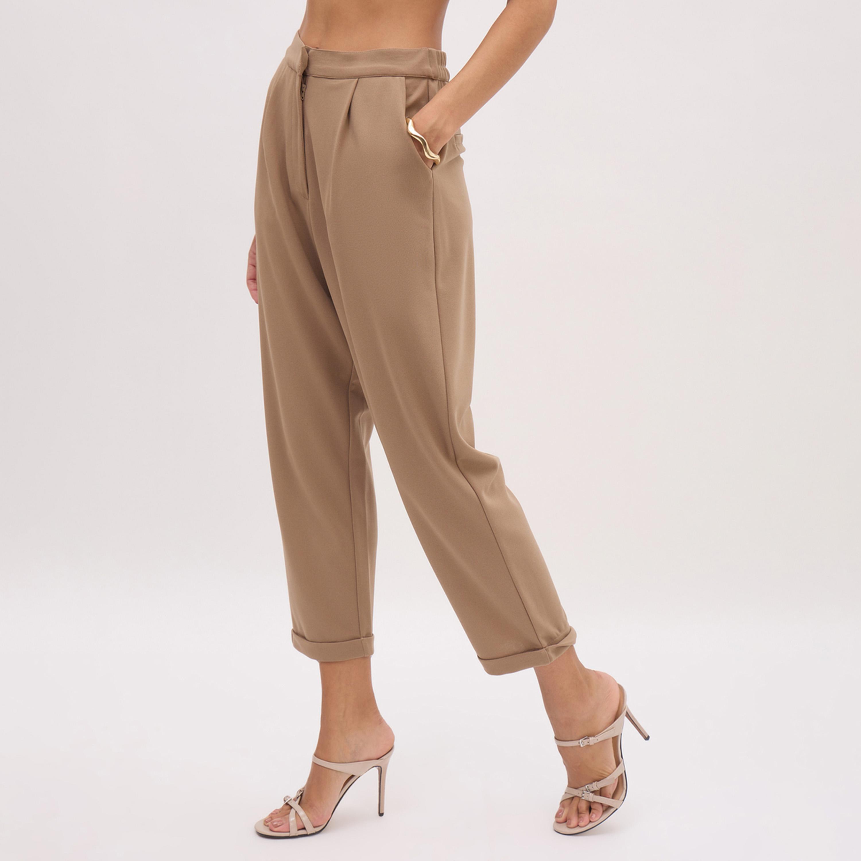 بنطال مستقيم بحافة مطوية وجيوب مائلة بيج-women-clothing-bottoms-joggers-image-1