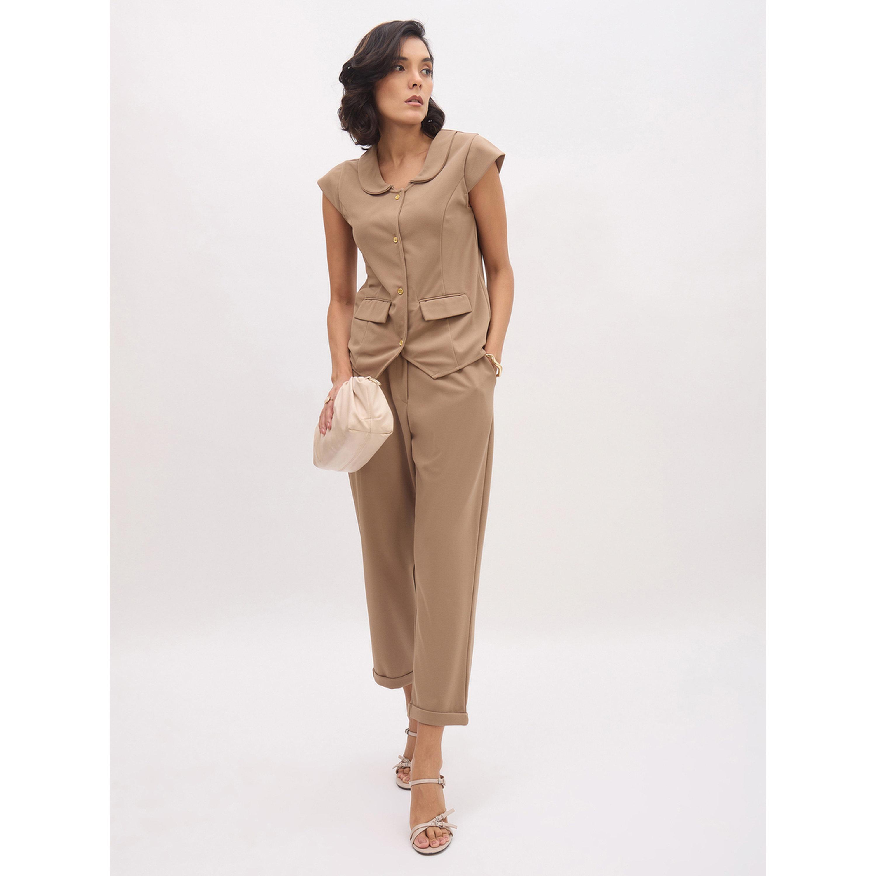 بنطال مستقيم بحافة مطوية وجيوب مائلة بيج-women-clothing-bottoms-joggers-image-2