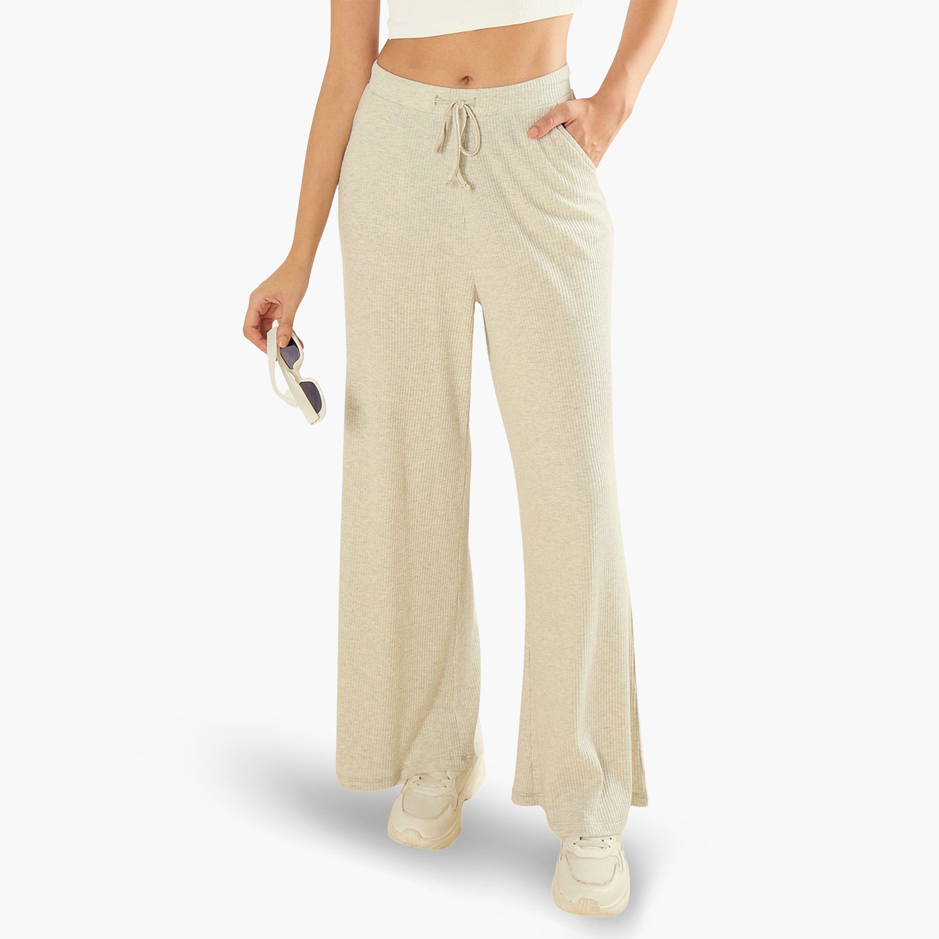Sassafras Women Grey Ribbed Wide Leg Lounge Pants-women-clothing-bottoms-joggers-image-1