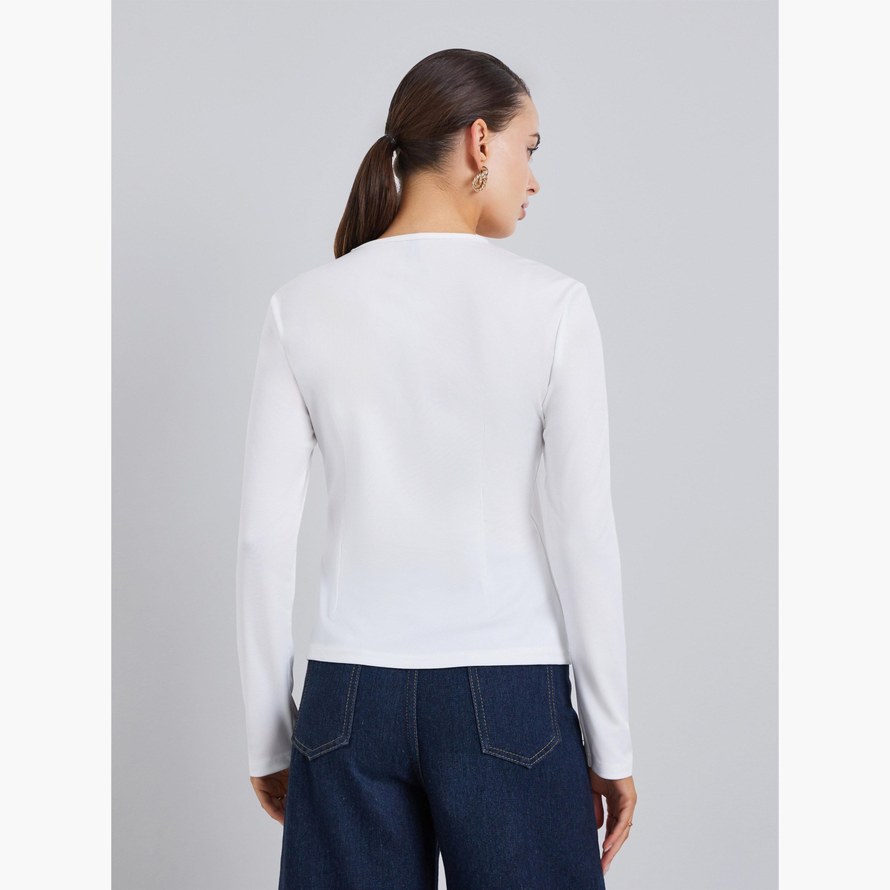 بلوزة بأكمام طويلة وتفاصيل إبزيم-women-clothing-tshirts-image-4