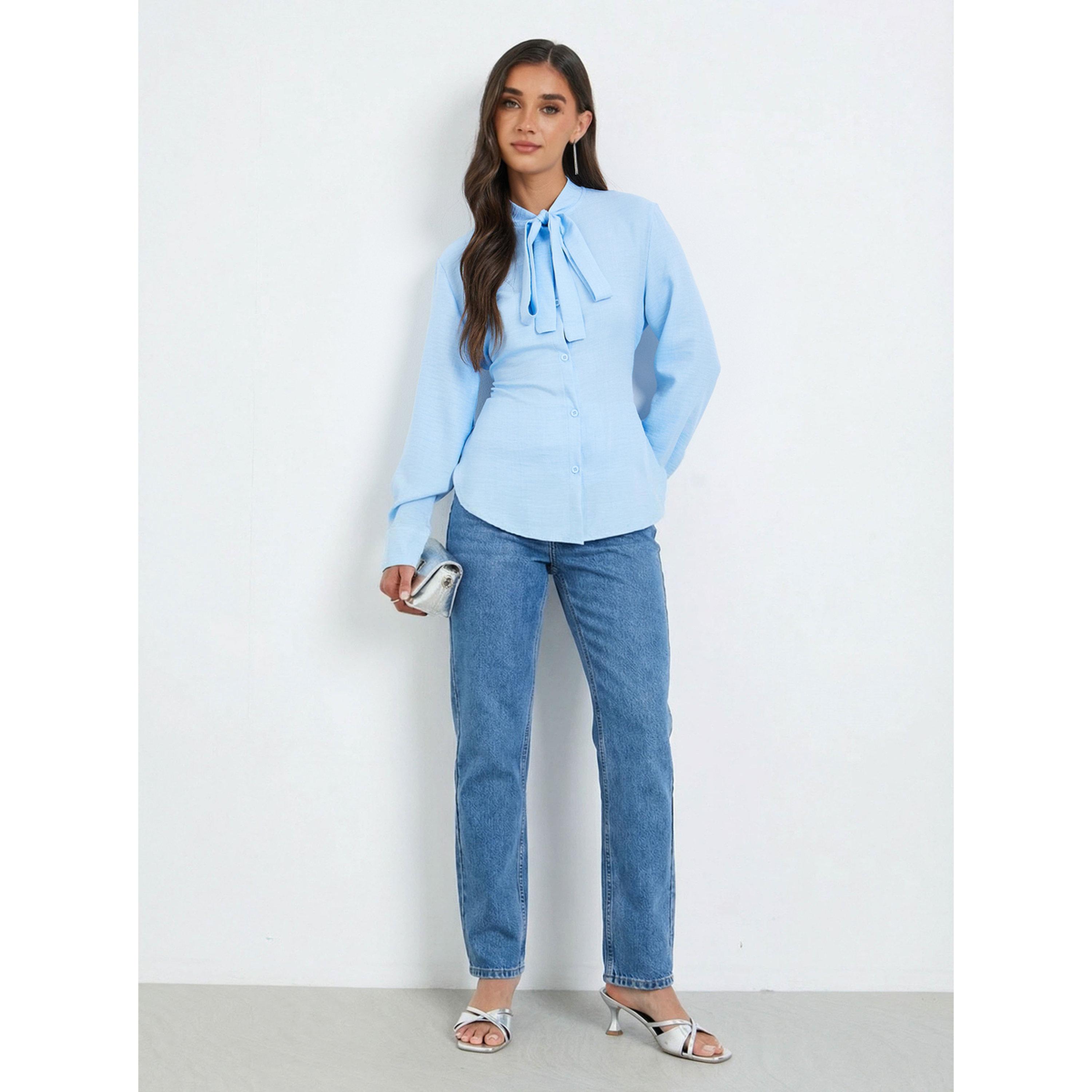 بلوزة بأكمام طويلة وياقة بأربطة-women-clothing-shirtsandblouses-shirts-image-2