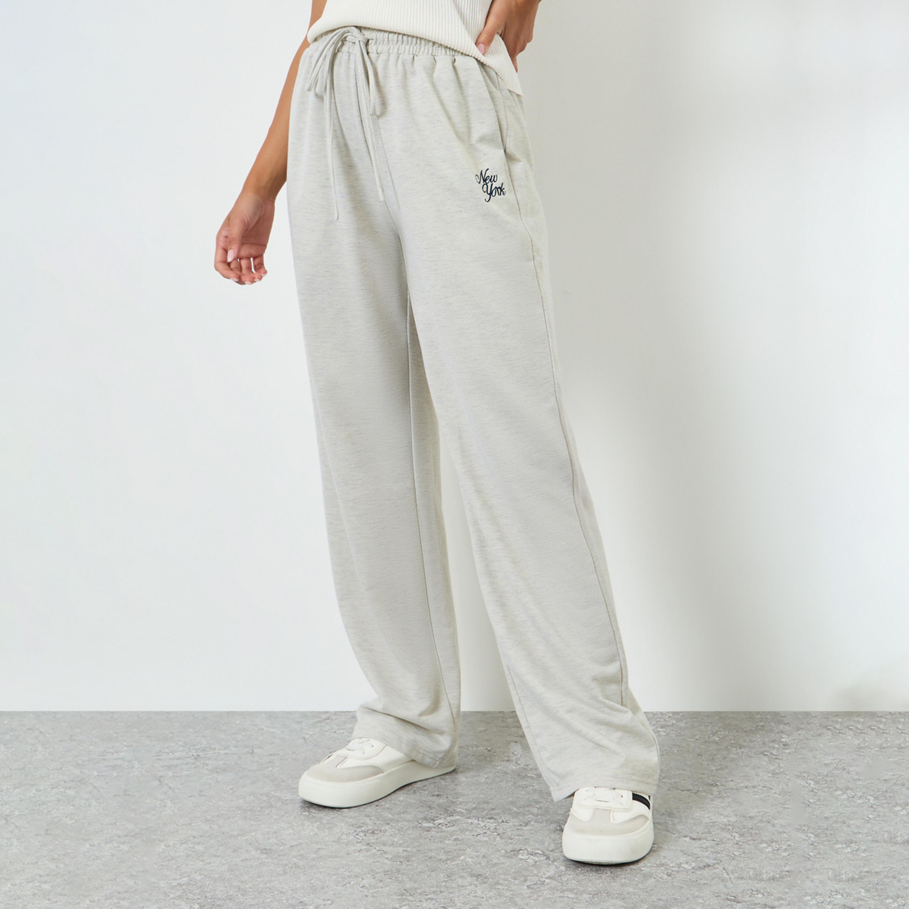 Styli Women Grey Embroidered Wide Leg Joggers-women-clothing-bottoms-joggers-image-1