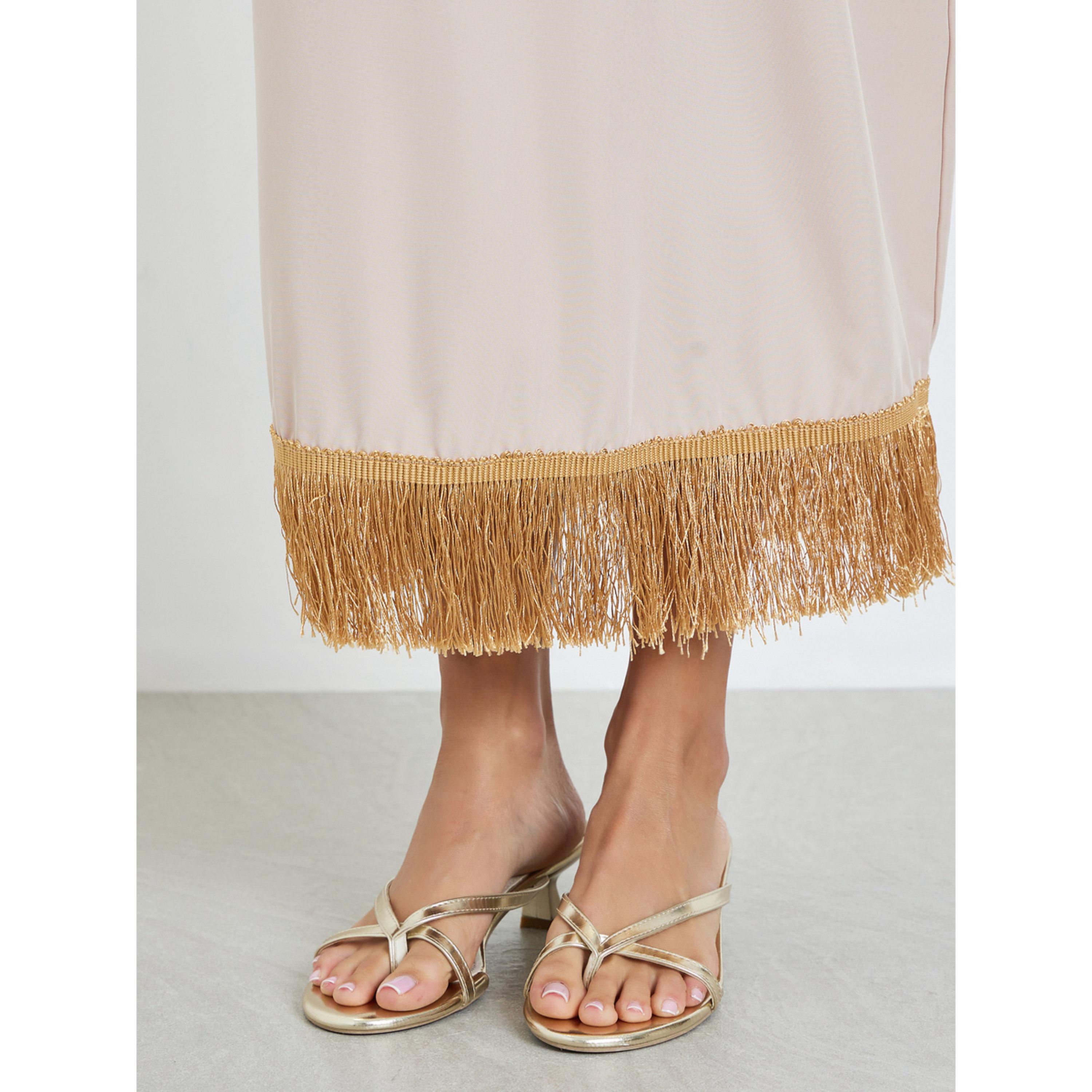 Styli Women Beige Midi Skirt with Tassel Hem-women-clothing-bottoms-skirts-image-3