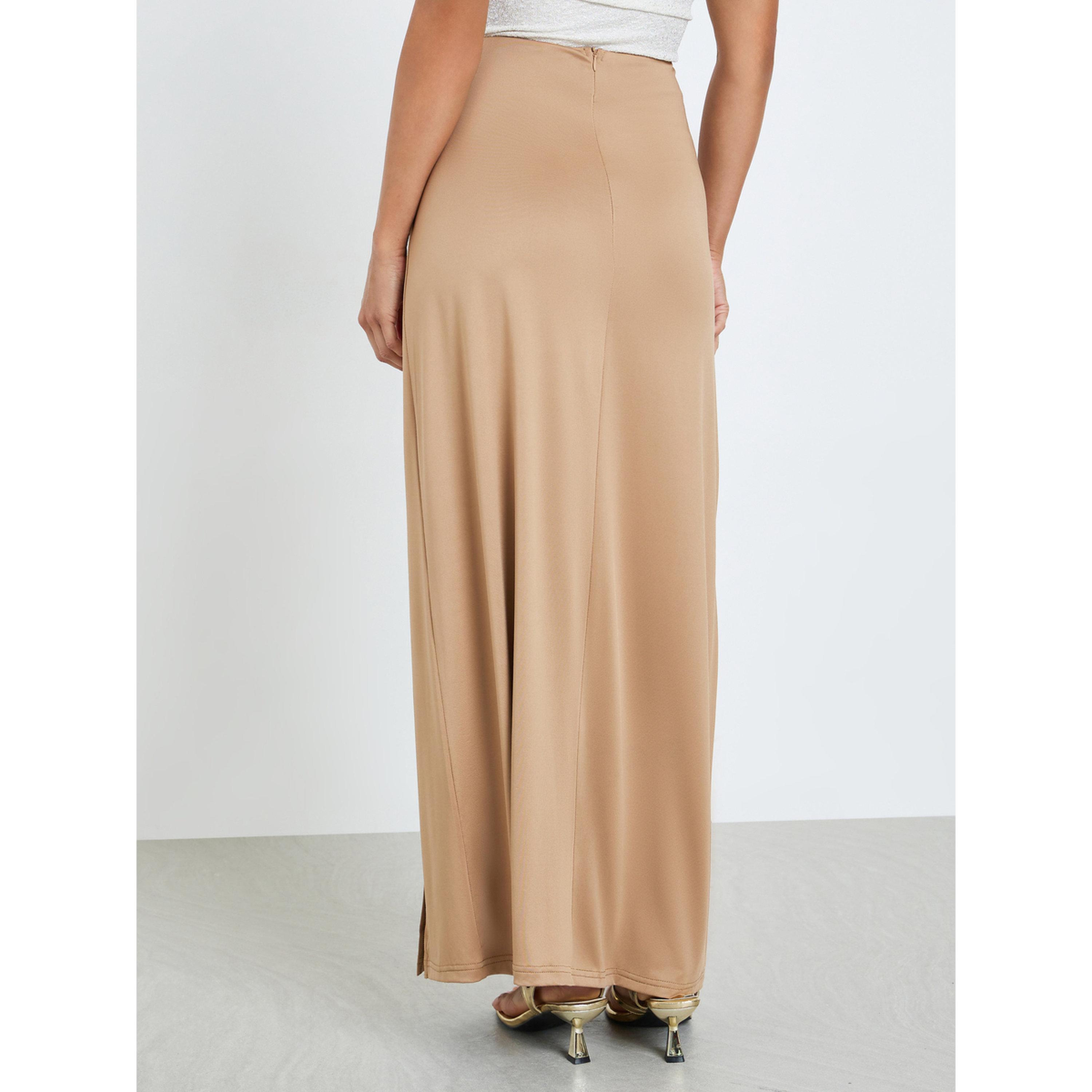 Styli Women Khaki Knot Detail Maxi Skirt-women-clothing-bottoms-skirts-image-4