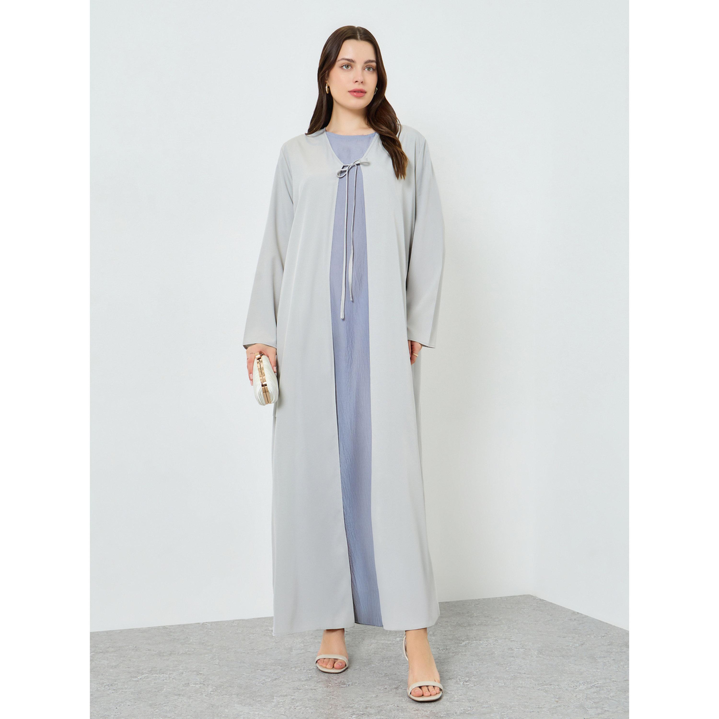 كيمونو بتفاصيل رباط أمامي للنساء-women-arabicclothing-abayas-image-1