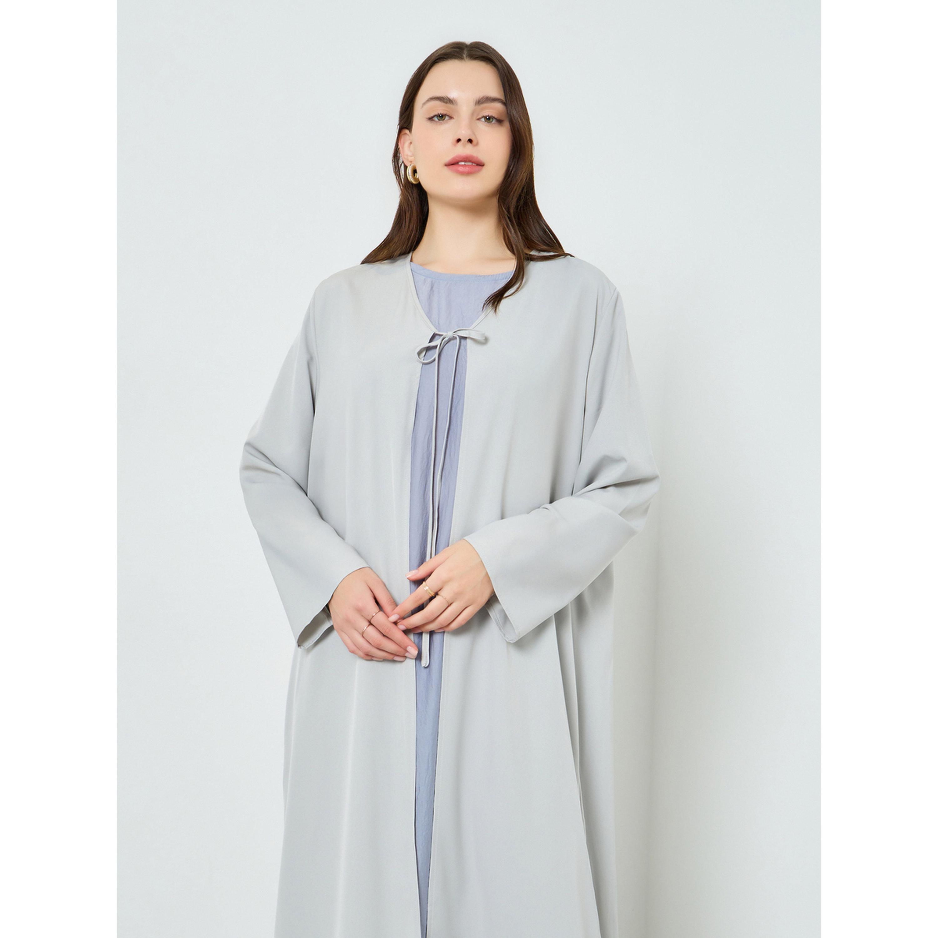 كيمونو بتفاصيل رباط أمامي للنساء-women-arabicclothing-abayas-image-2
