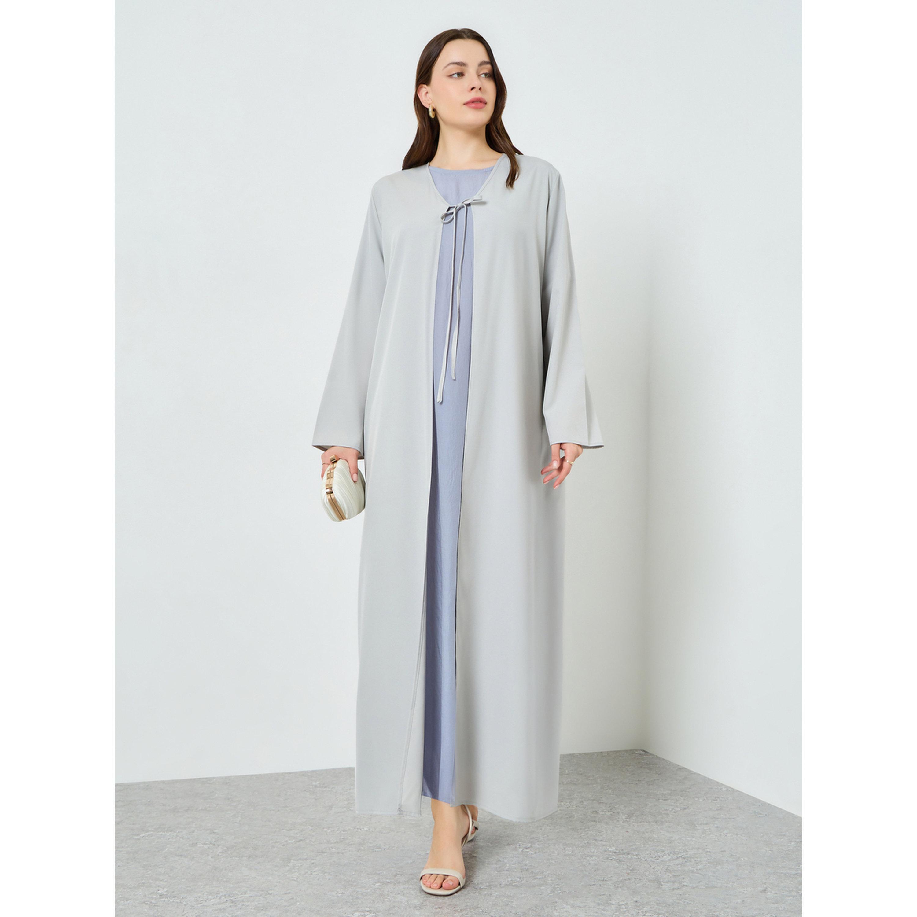 كيمونو بتفاصيل رباط أمامي للنساء-women-arabicclothing-abayas-image-3