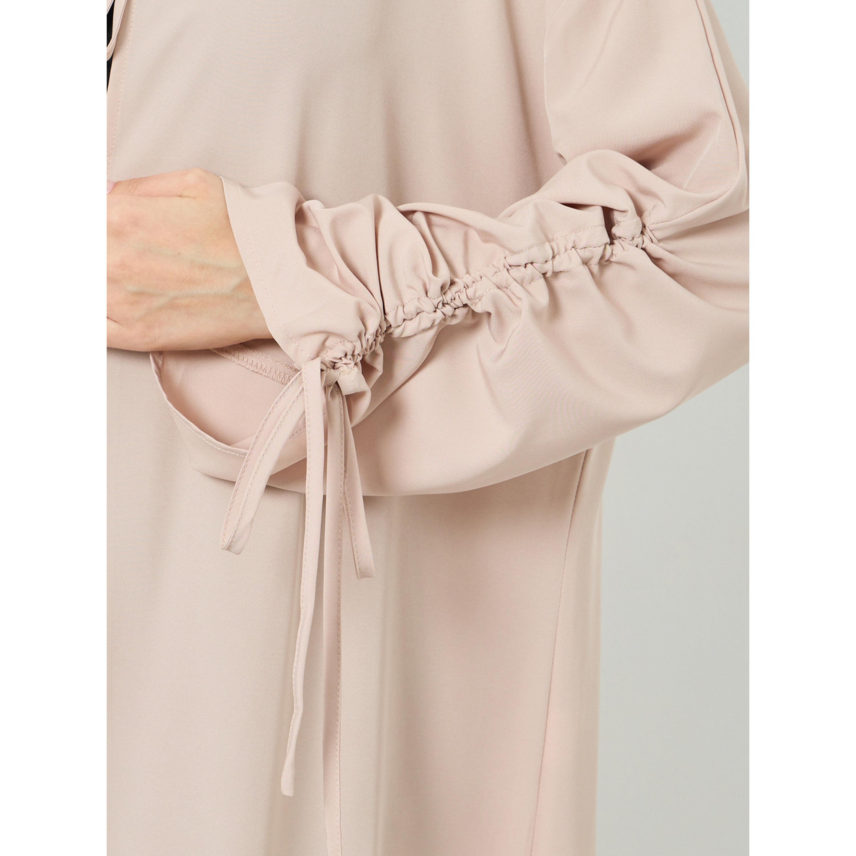 Styli Women Beige Drawstring Sleeve Front Tie Abaya-women-arabicclothing-abayas-image-4