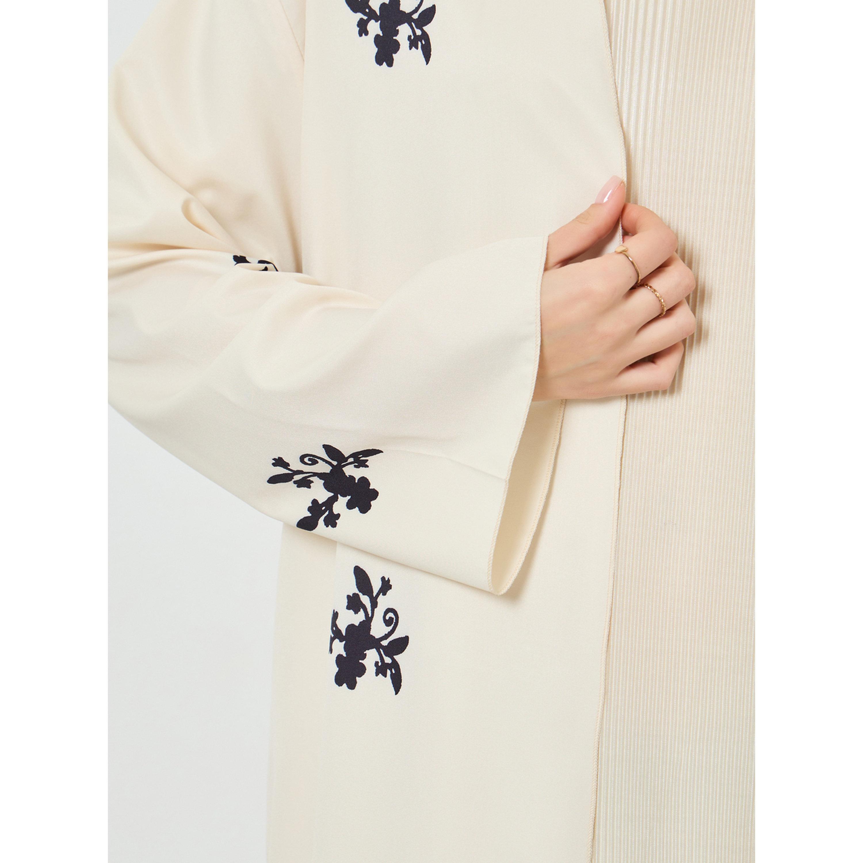 Styli Women Beige Floral Print Kimono Abaya-women-arabicclothing-abayas-image-3