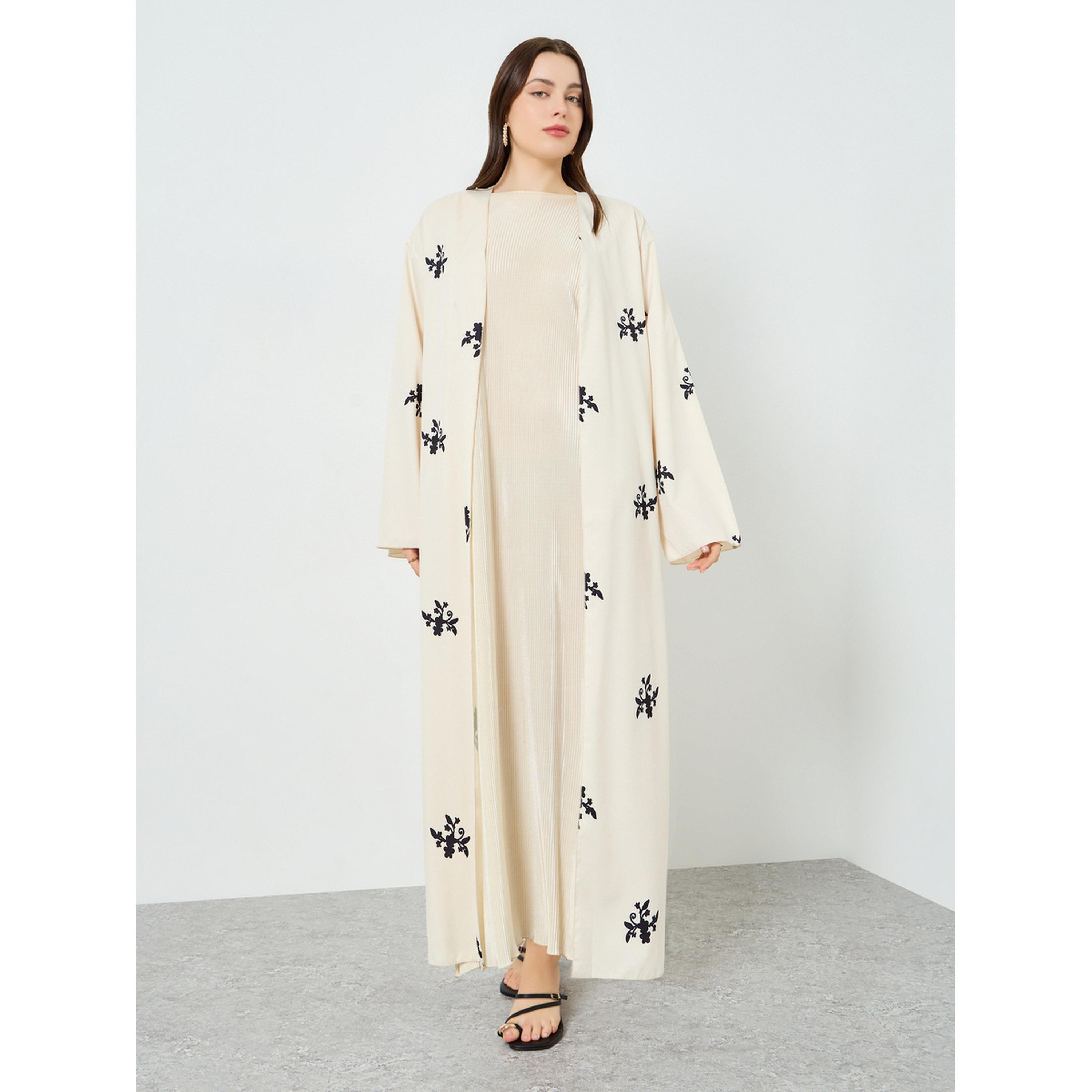 Styli Women Beige Floral Print Kimono Abaya-women-arabicclothing-abayas-image-4