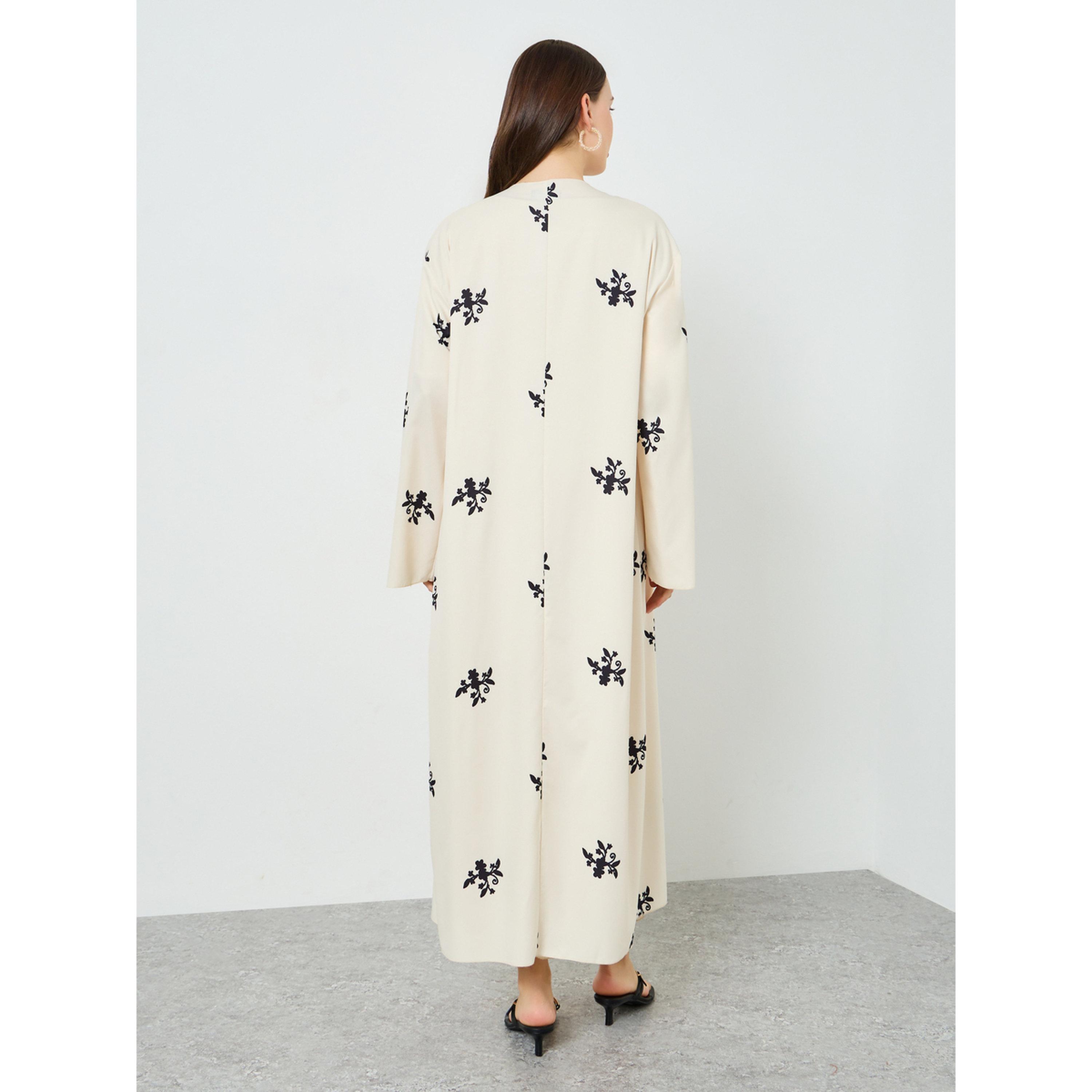 Styli Women Beige Floral Print Kimono Abaya-women-arabicclothing-abayas-image-5