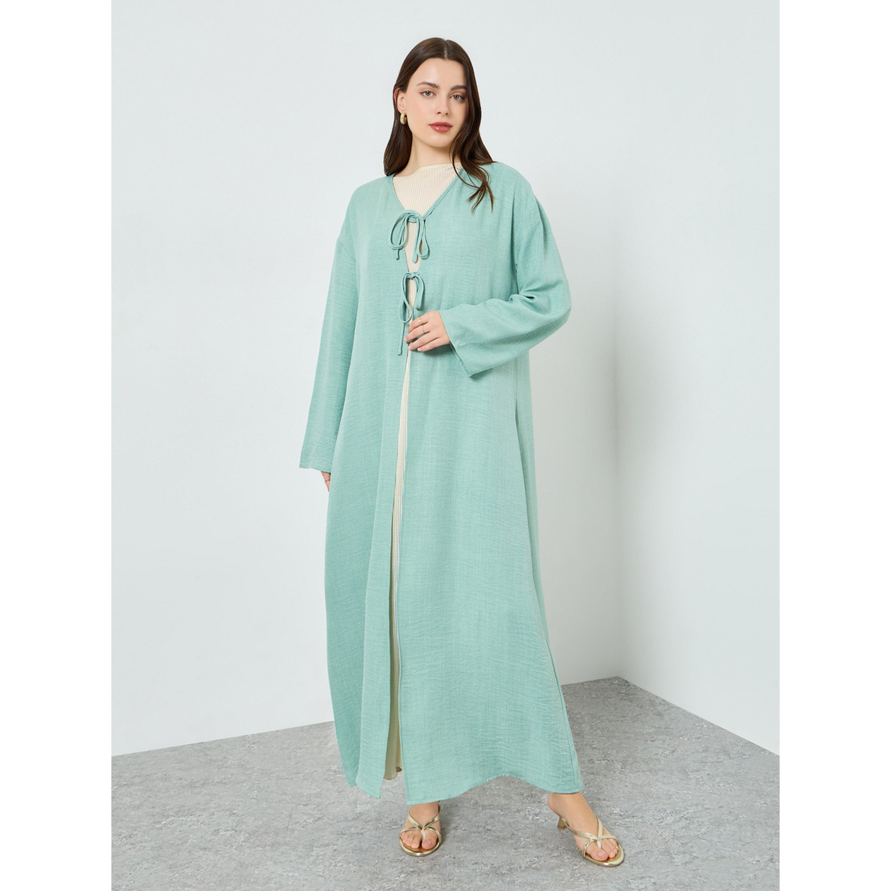 Styli Women Green Front Double-Tie Kimonos-women-arabicclothing-abayas-image-1