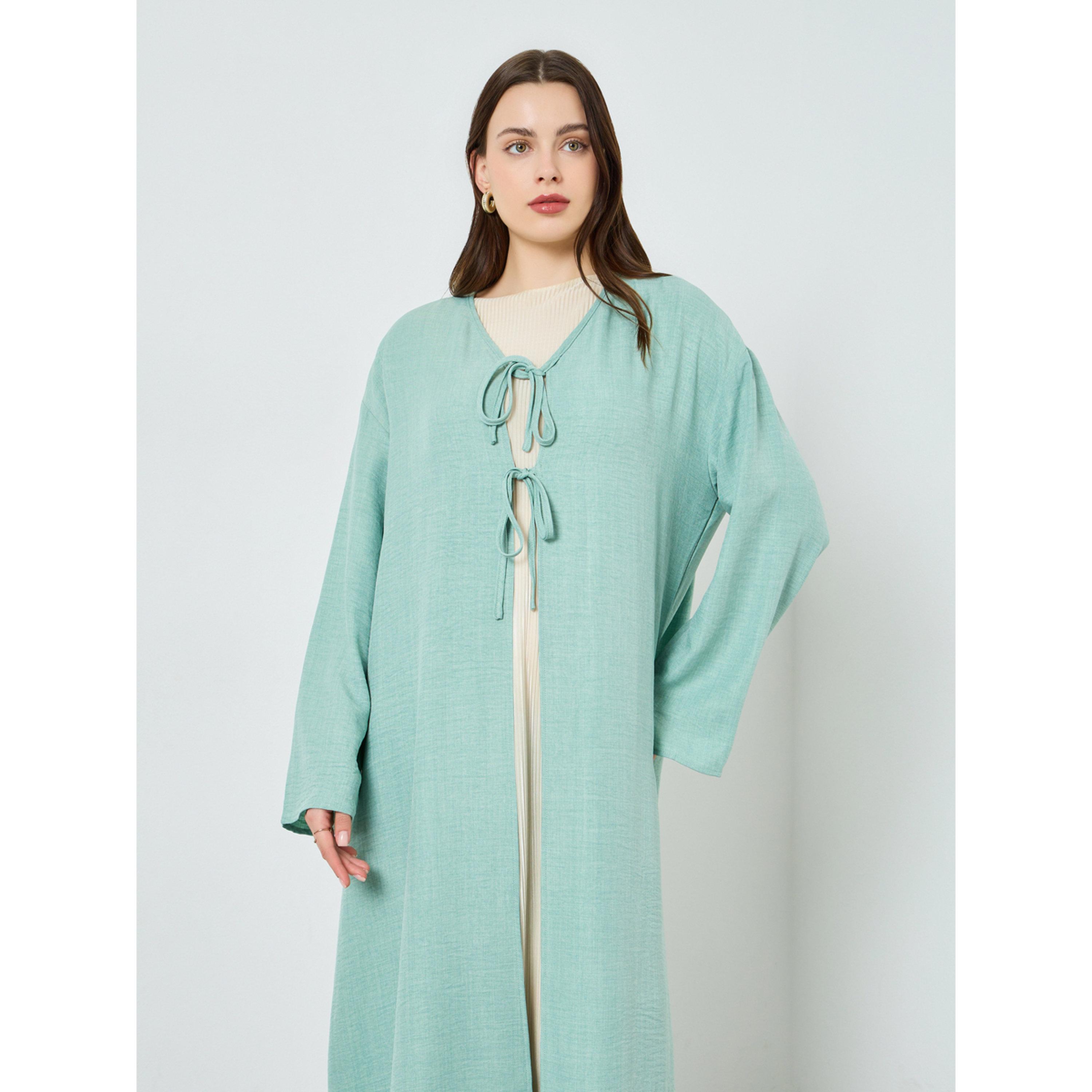 Styli Women Green Front Double-Tie Kimonos-women-arabicclothing-abayas-image-2