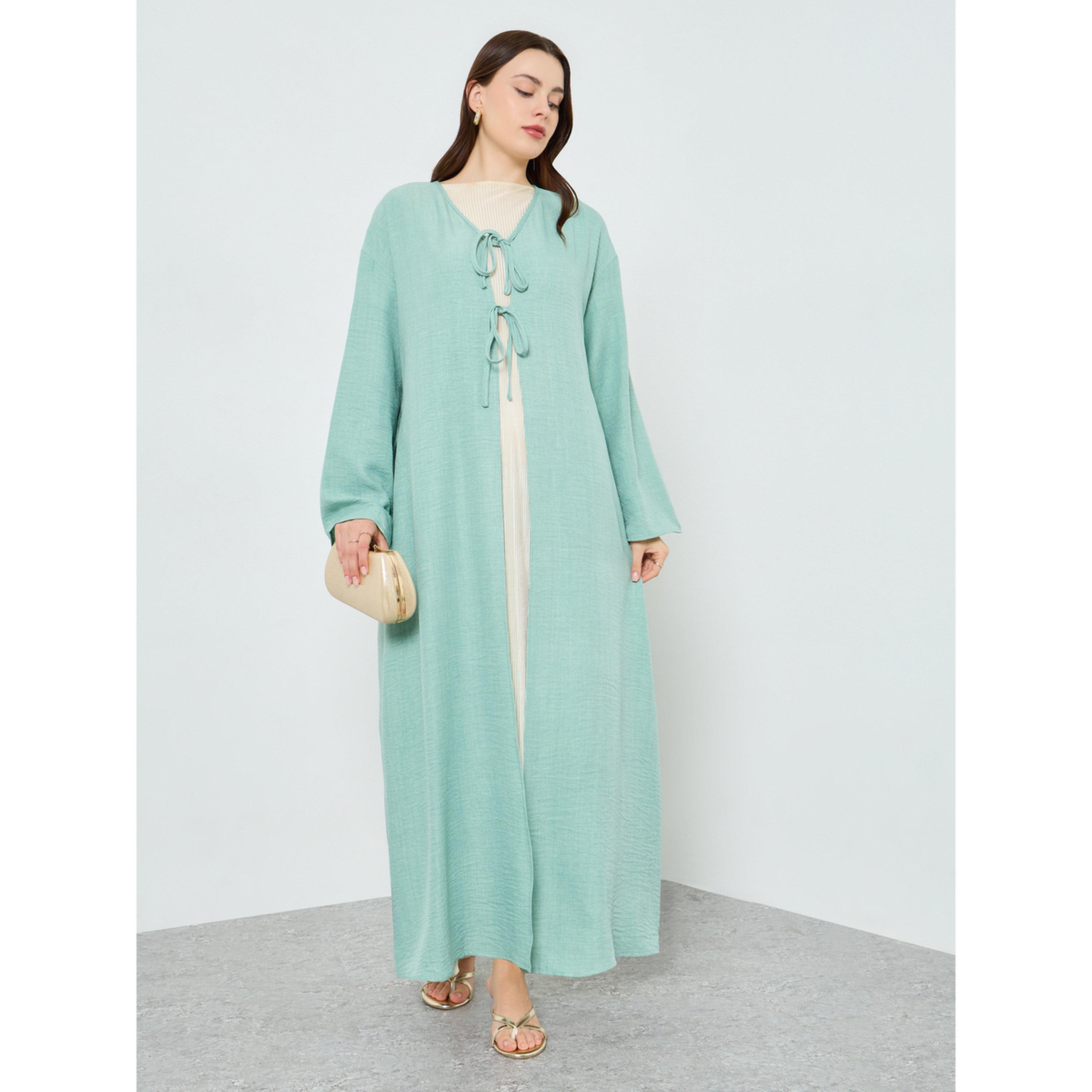 Styli Women Green Front Double-Tie Kimonos-women-arabicclothing-abayas-image-3