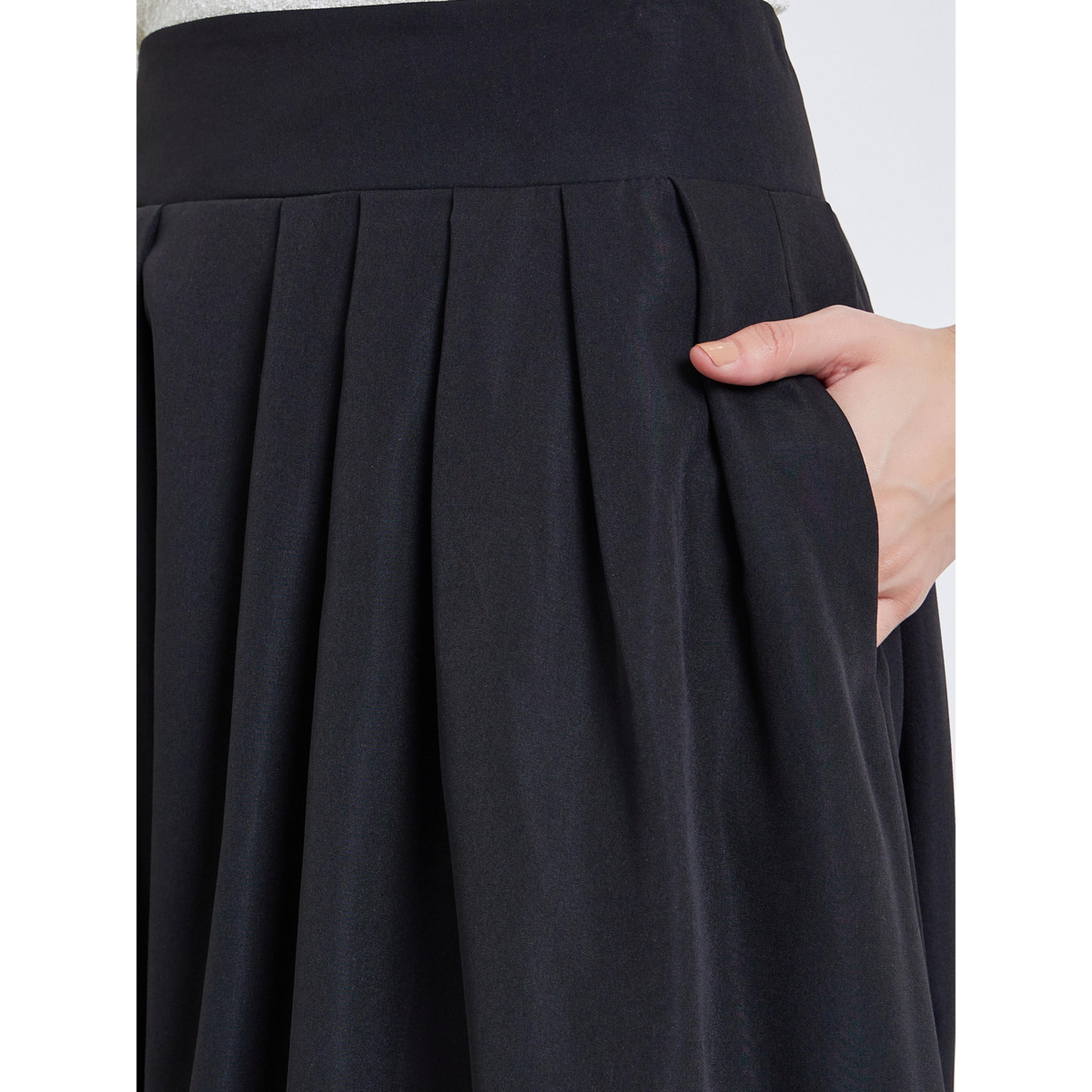 Styli Women Black Pleated A-Line Maxi Skirt-women-clothing-bottoms-skirts-image-3