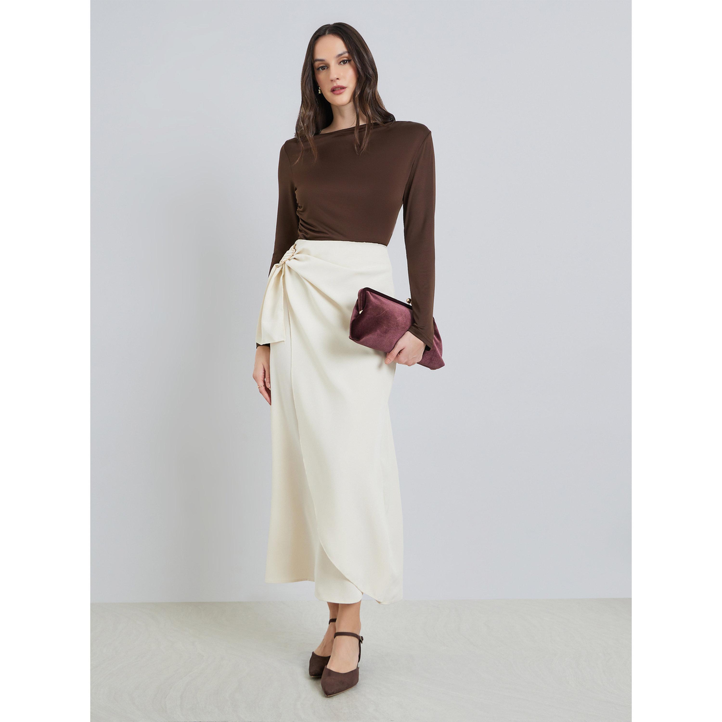 Styli Women Beige Wrap Midi Skirt-women-clothing-bottoms-skirts-image-2