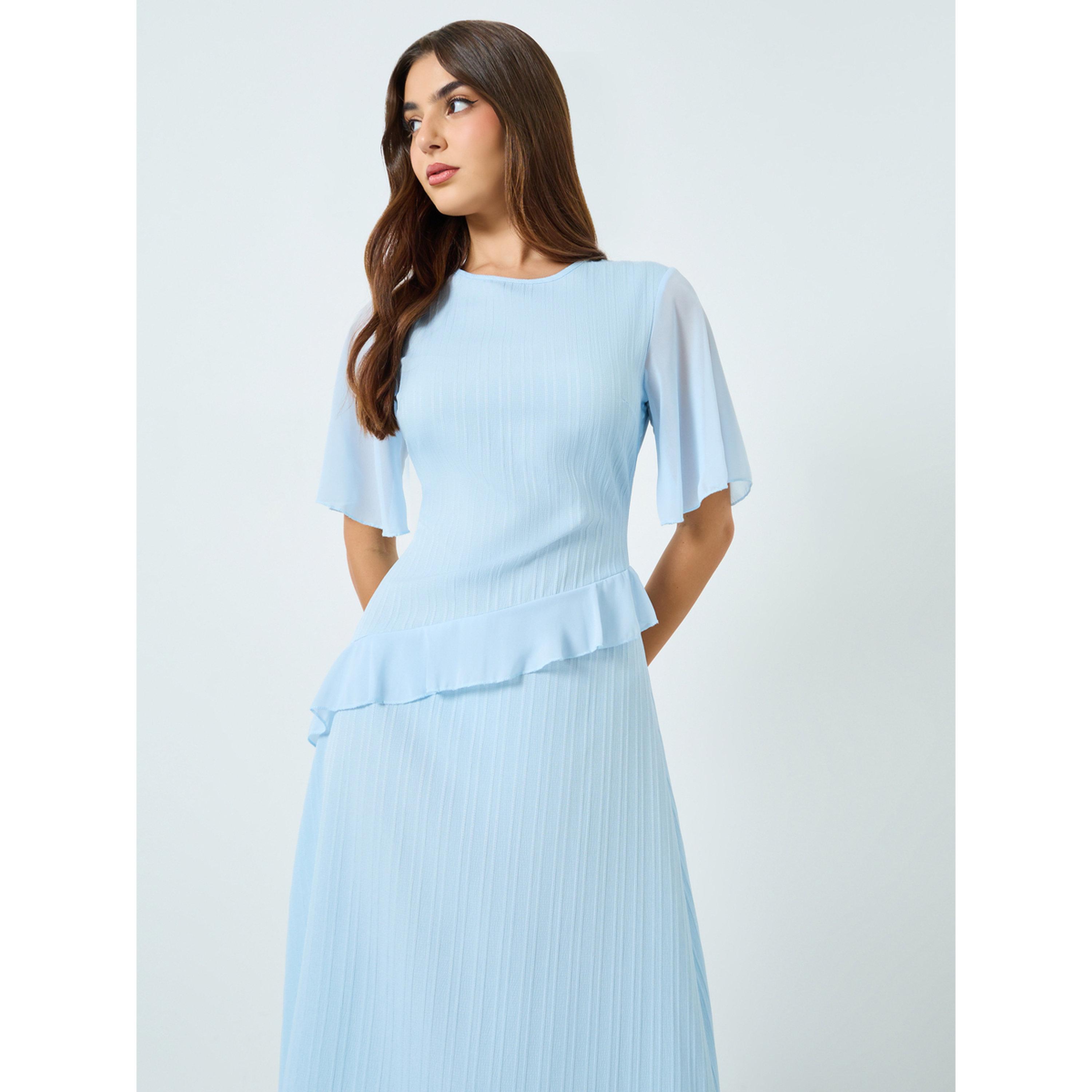 فستان ميدي بتفاصيل بارزة الملمس وحافة واسعة-women-clothing-dresses-image-2