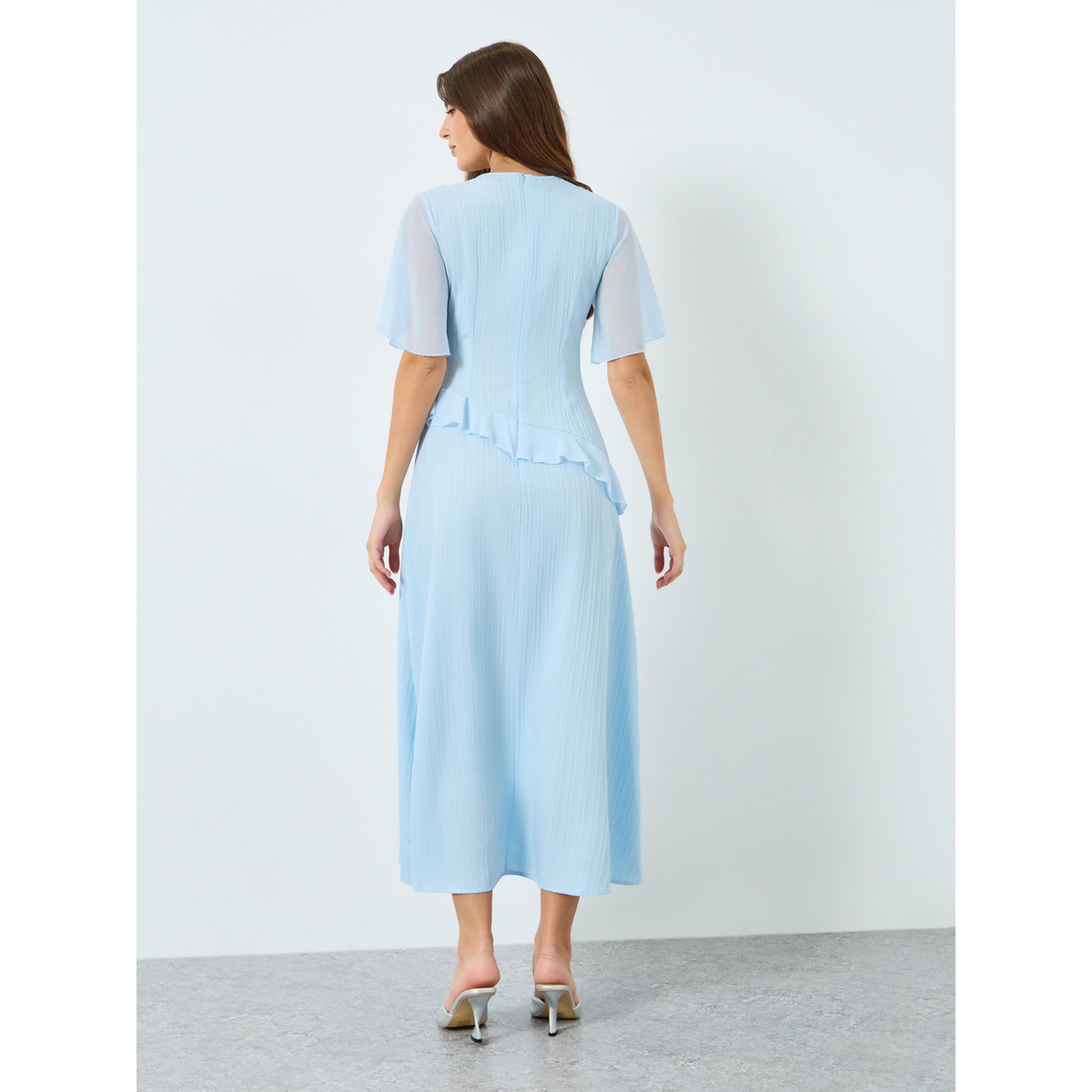 فستان ميدي بتفاصيل بارزة الملمس وحافة واسعة-women-clothing-dresses-image-3