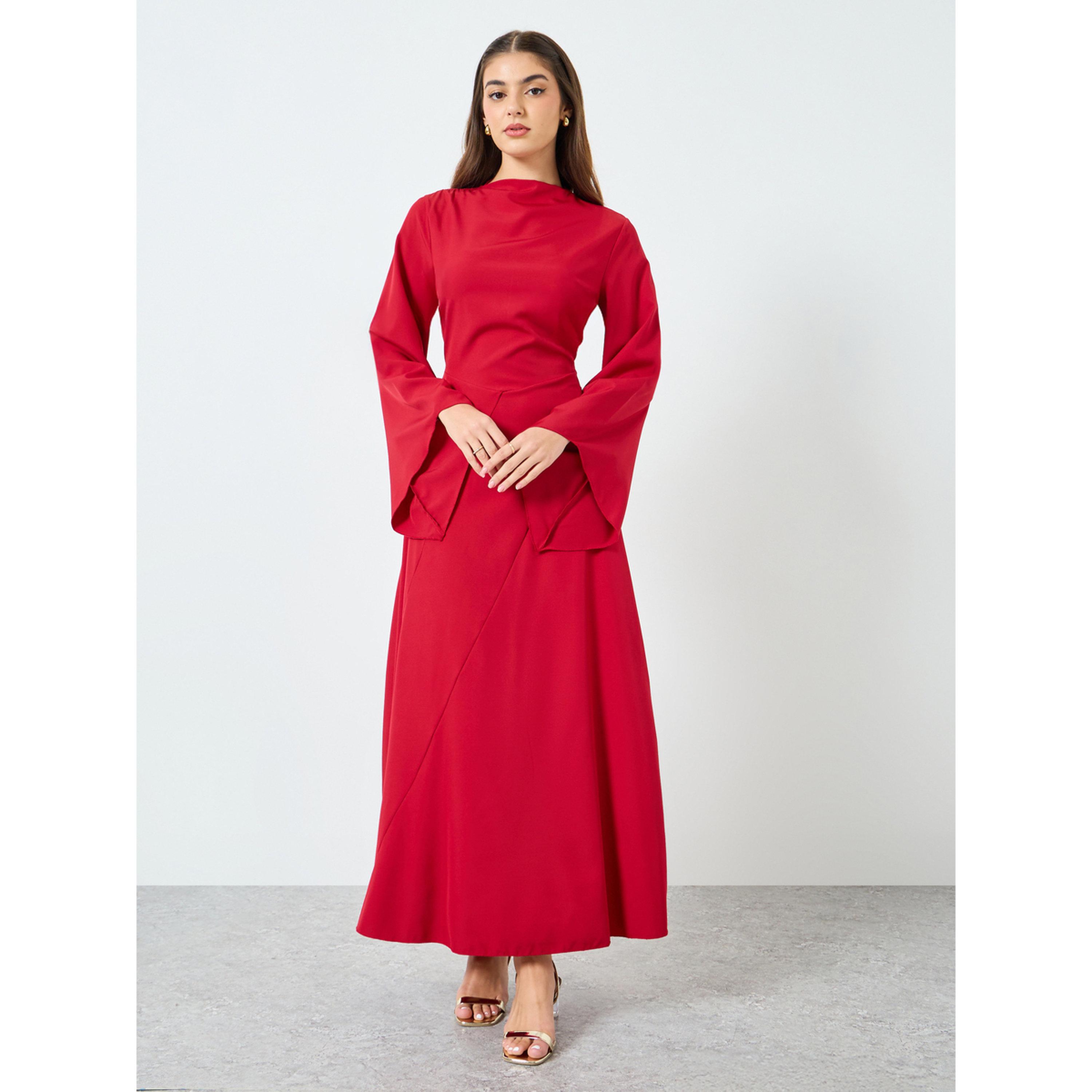 Styli Women Solid Mock Neck Maxi Dress-women-clothing-dresses-image-1