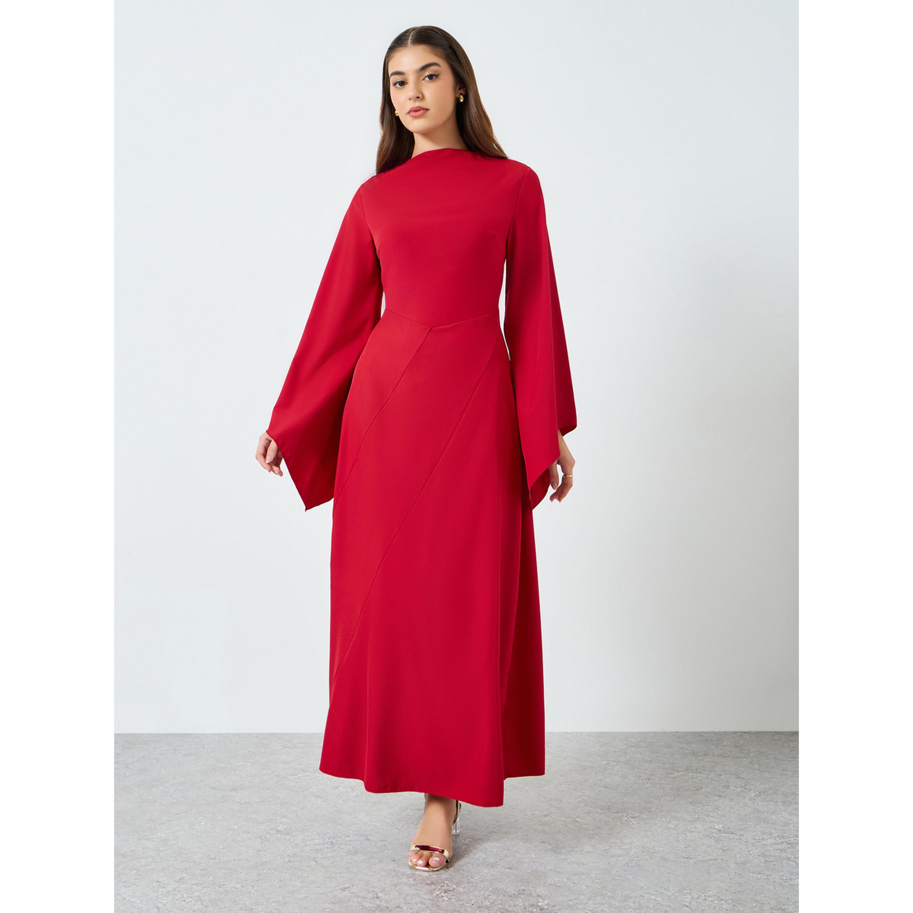 Styli Women Solid Mock Neck Maxi Dress-women-clothing-dresses-image-2